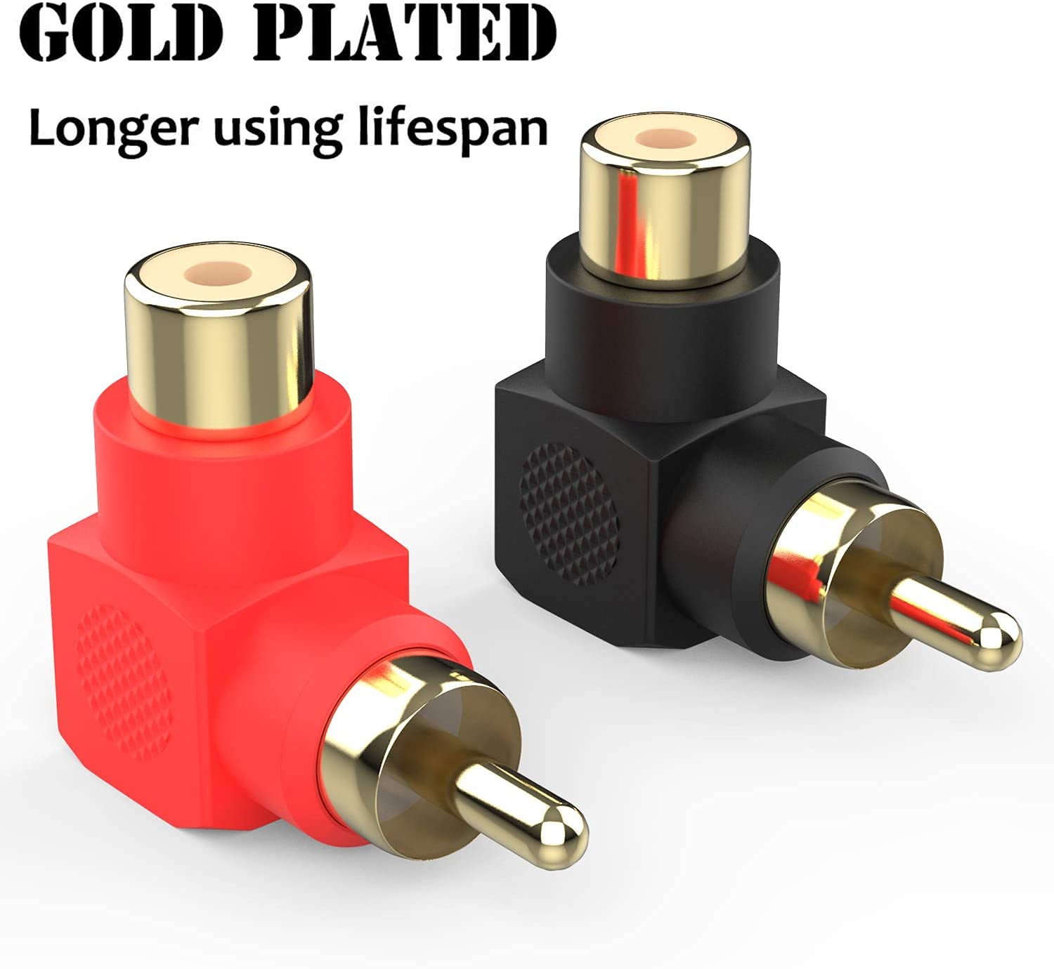 [ 10 Pieces ] L Shape 90 Degrees Angle Audio Video RCA Male to Female Coupler Adapter, Gold Plated RCA male to Female Connectors