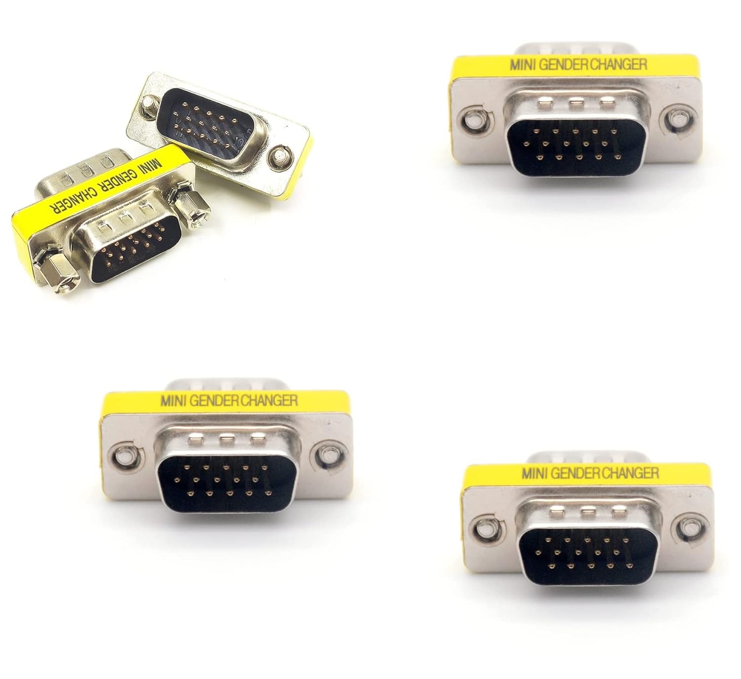 3-Piece VGA Gender Changer Combo - HD15 SVGA Adapters (Female to Female, Female to Male, Male to Male) - Mini Coupler Set