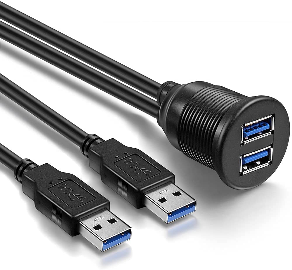 [ 1 Meter ] USB 3.0 Flush Mount Cable, Dual USB Flush Dash Panel Mount Cable Male to Female Extension Code for Car Truck Boat Motorcycle Dashboard ; Dual USB 3.0