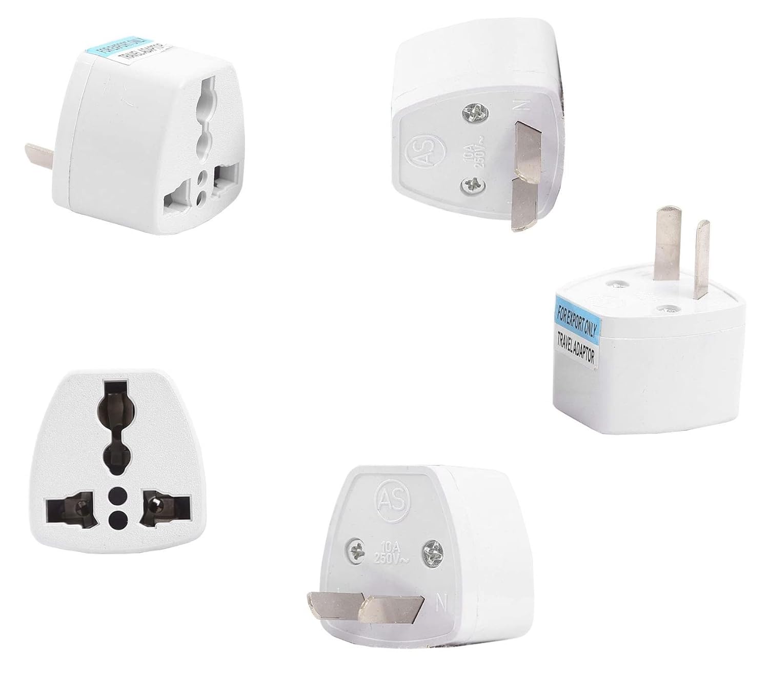 [ 5 Pieces ] 2 Cross Pins ; Flat Plug Adapter AU Cross Type to Multi-Plug Power Converter Adapter ; For Australia, China, New Zealand, Universal Input Socket (10A 250V)