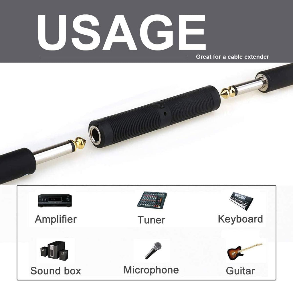[ 1 Piece 6.35mm (1/4in) Female to Female 6.35mm (1/4") TRS Stereo and Mono Jack Adapter Joiner, 6.35 MM to 6.35 MM Female Connector