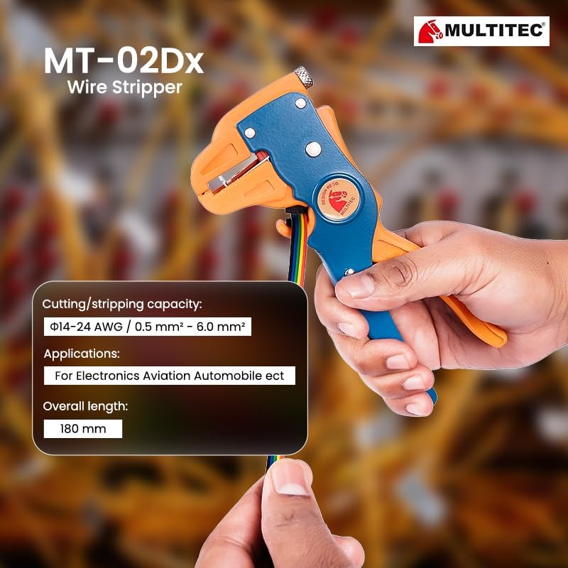 MULTITEC MT-02 Dx – Multifunction Copper Wire Stripper and Cutter | Ergonomic Grip | Strips 0.5mm² - 6mm² Solid Copper Wires | Electrical Maintenance Tool | Smooth Operation | Lightweight – 400g