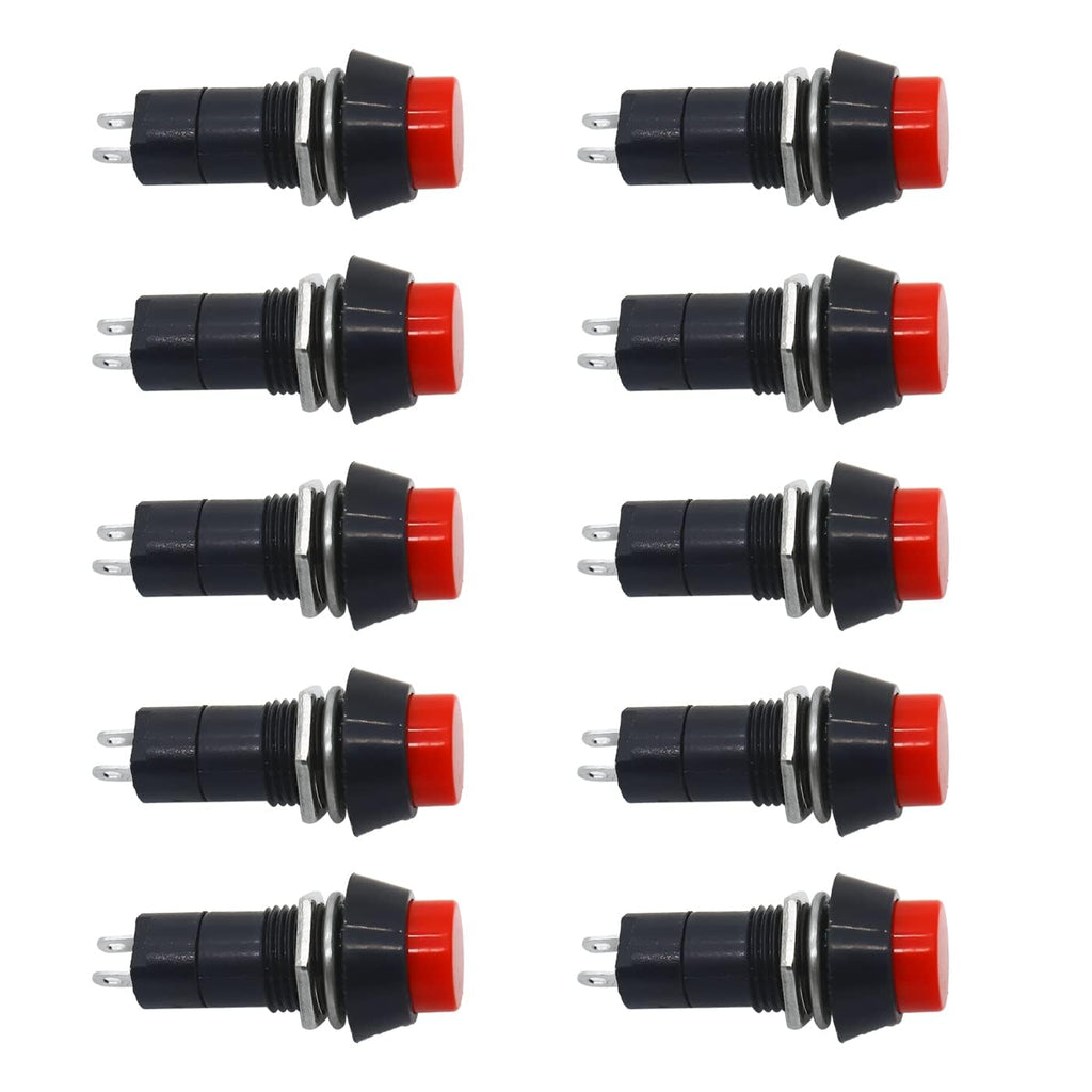 Push Button 2-Pin Self-Locking SPST RED On-Off Switch PACK OF 2