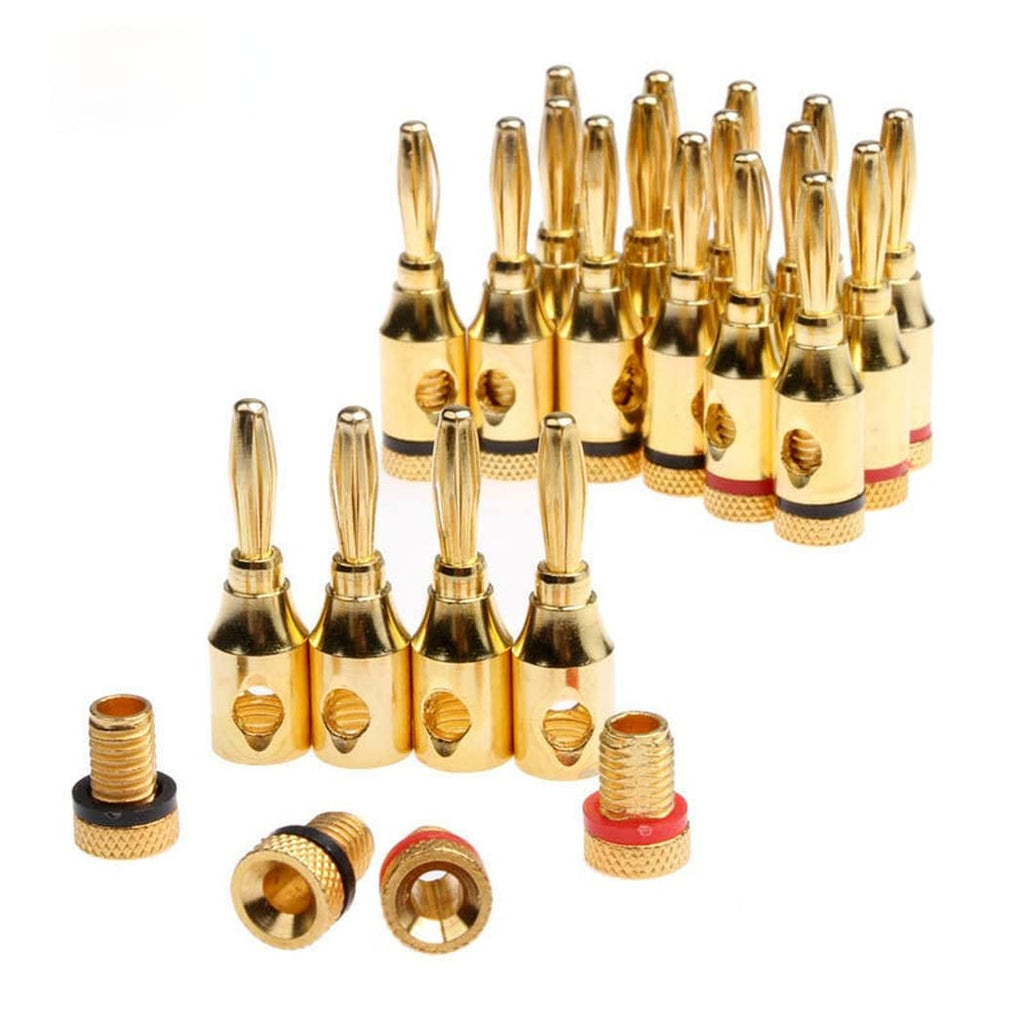 [ 4 Pairs - 8 Pieces (4 BLACK + 4 RED) ] Banana AUDIO Connector Plug ; Open Screw Type used with Speaker Wire, Home Theater ; 24K Gold-Plated Banana Audio Connectors