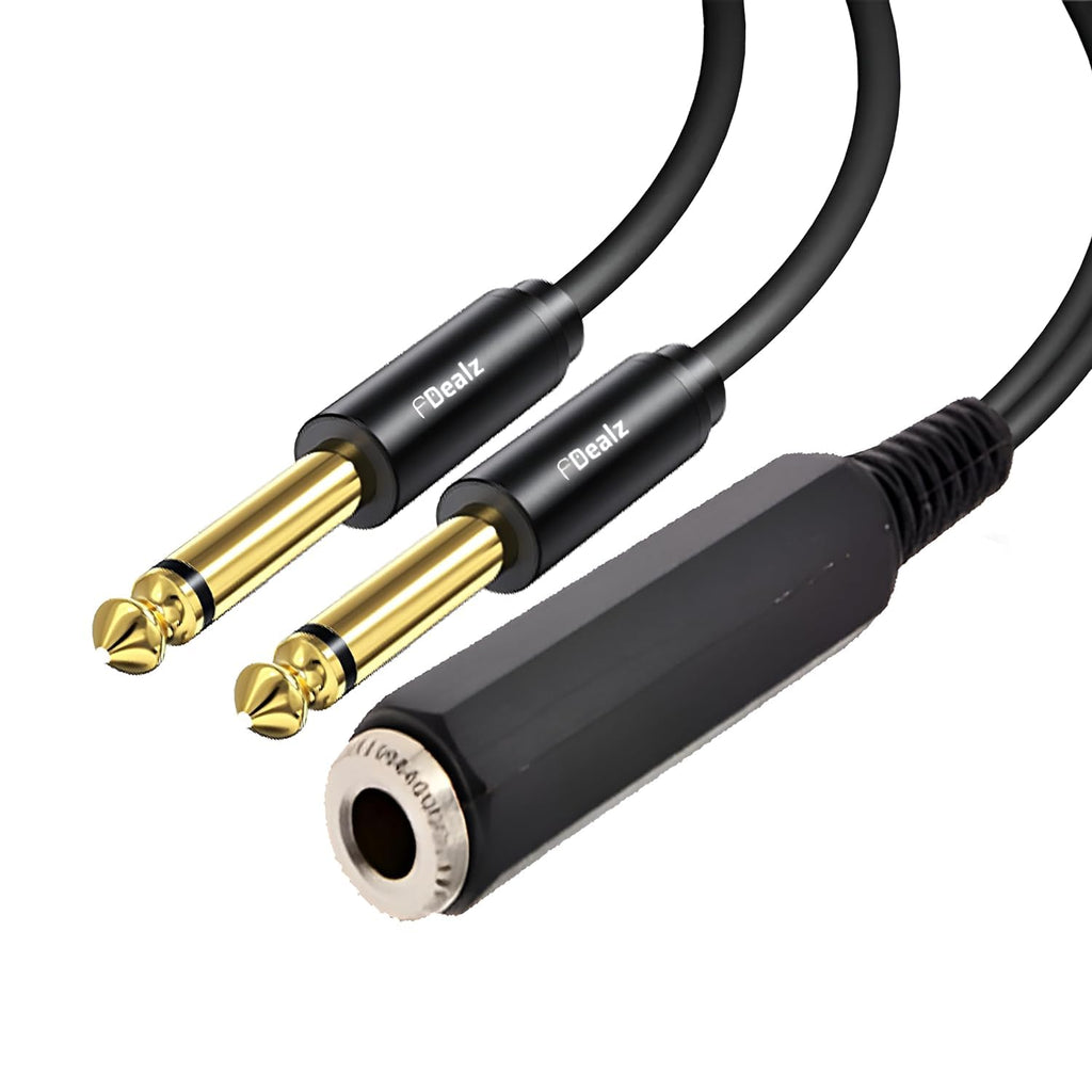 [ 0.3 Meter ] 6.35 Female to 2 x 6.35 Mono Male Cable, 6.35mm 1/4 inch TRS Stereo Female to 2 Dual 1/4 Inch TS Mono Male Y Splitter Adiuo Cable, 30 CM