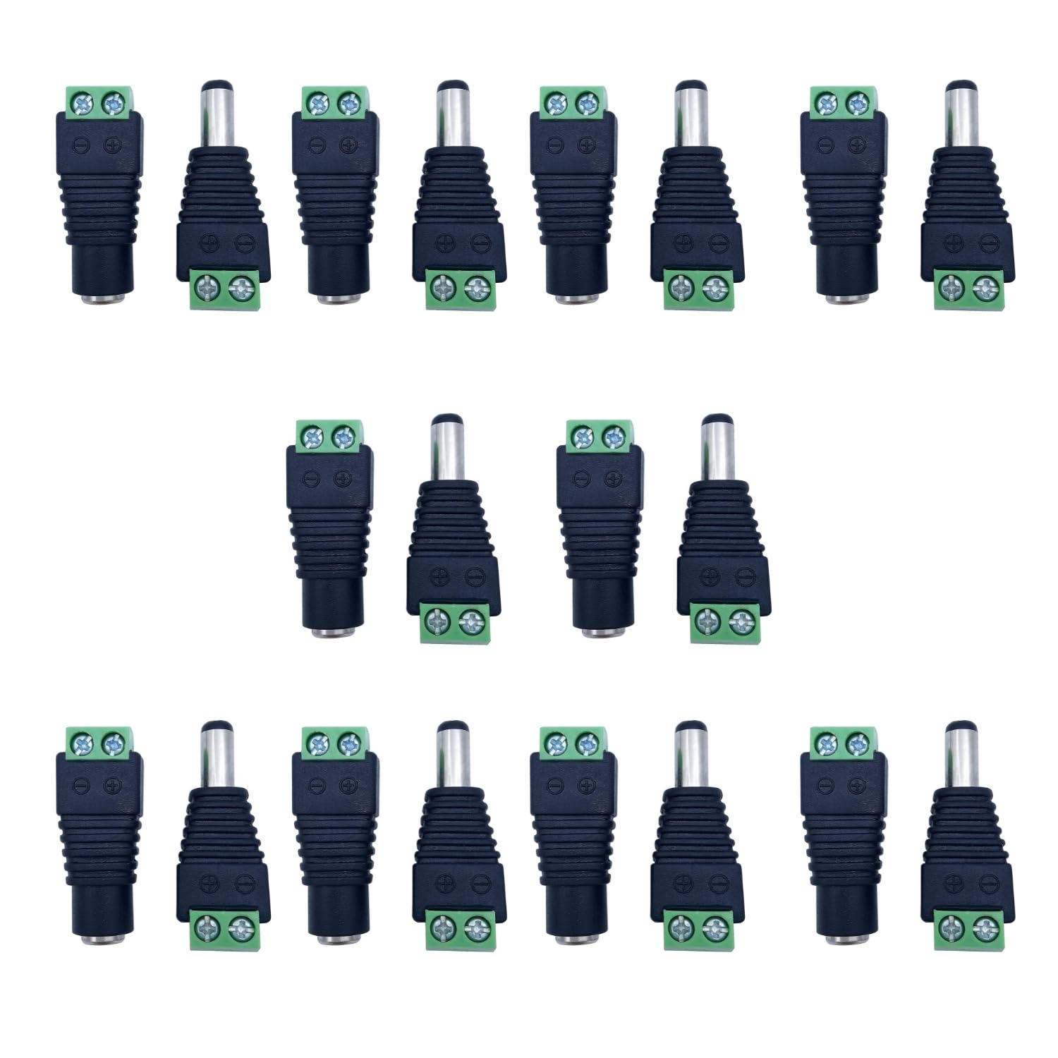 DC Power Connector 12V Male + Female Adapter 2.1 X 5.5MM DC Power Jack Plug Connector for CCTV Camera, Led Strip Light Cable Wire (Pack of 5)