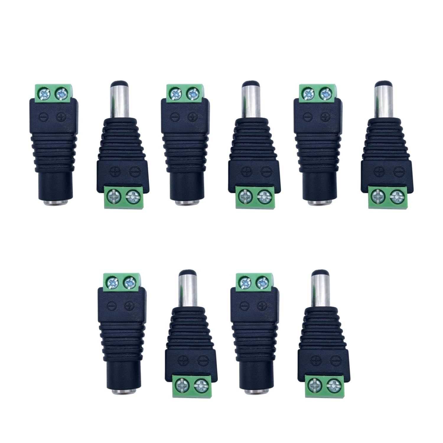 DC Power Connector 12V Male + Female Adapter 2.1 X 5.5MM DC Power Jack Plug Connector for CCTV Camera, Led Strip Light Cable Wire (Pack of 5)