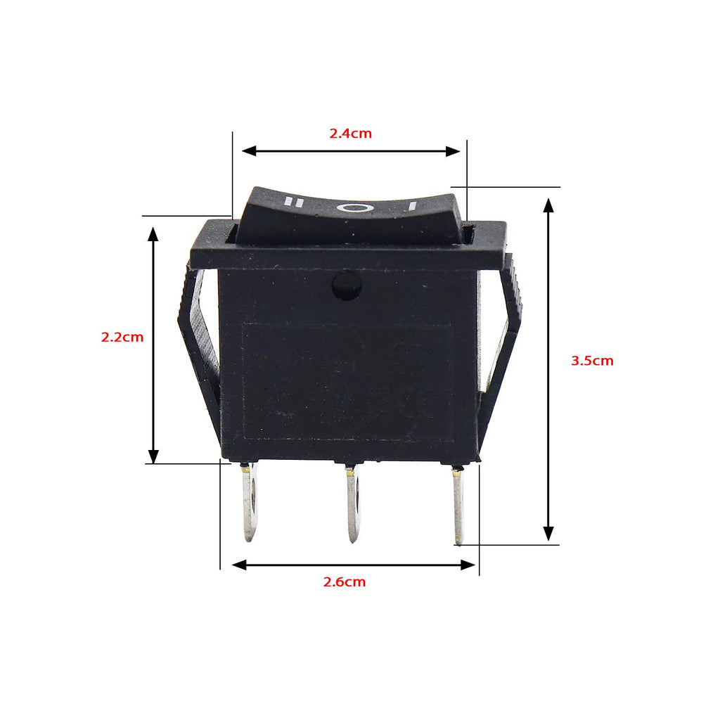 Electronic Spices 5PCS 15A 250V 30A 220V Large Rectangle Black Rocker Switch 3 Position DC 12V ON-OFF Power Switch