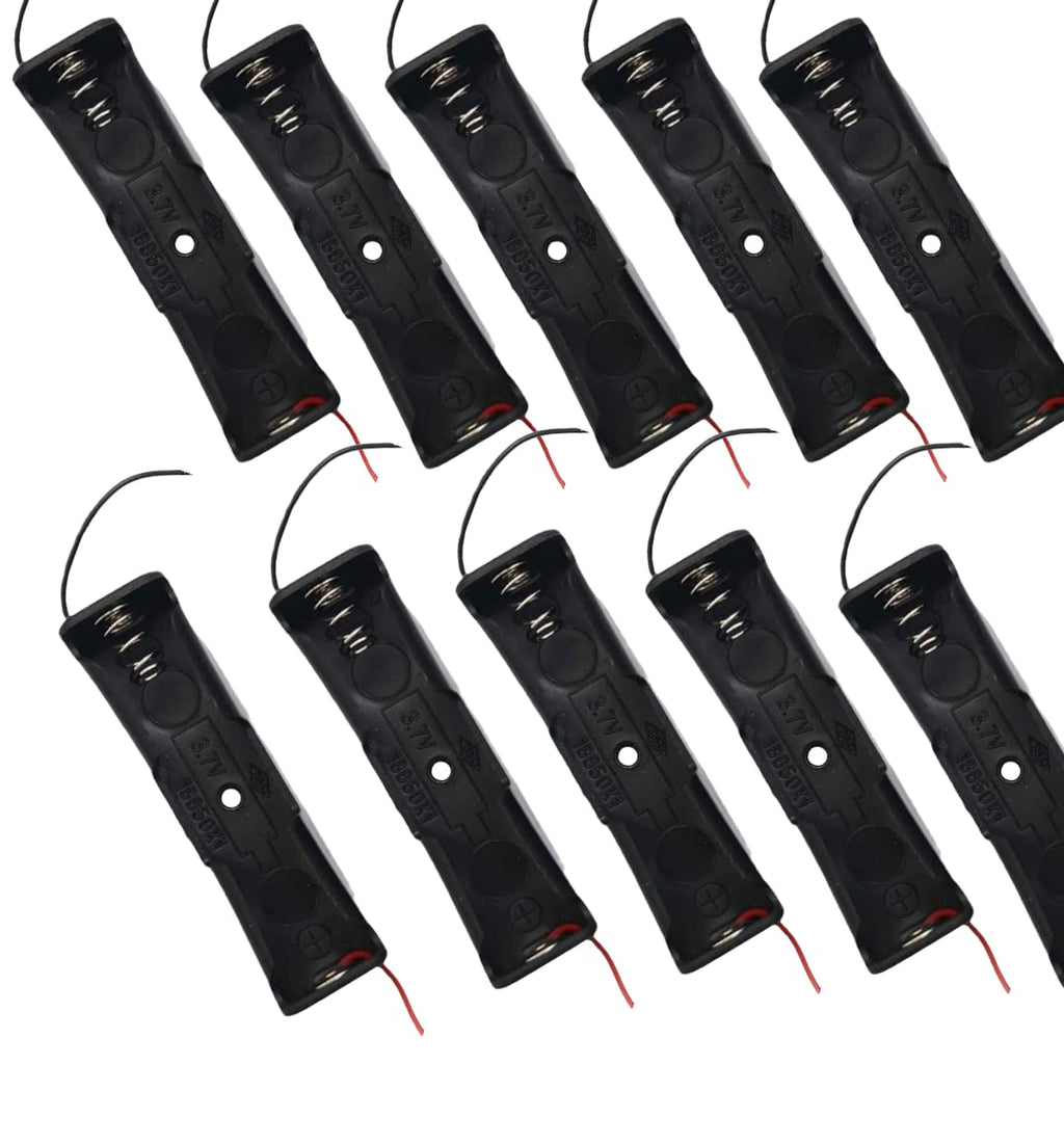 18650 Single Cell Lithium Battery Holder - for 3.7V li-ion Plastic case with Lead Wire Hard pin Spring Retention - Black PACK OF 2