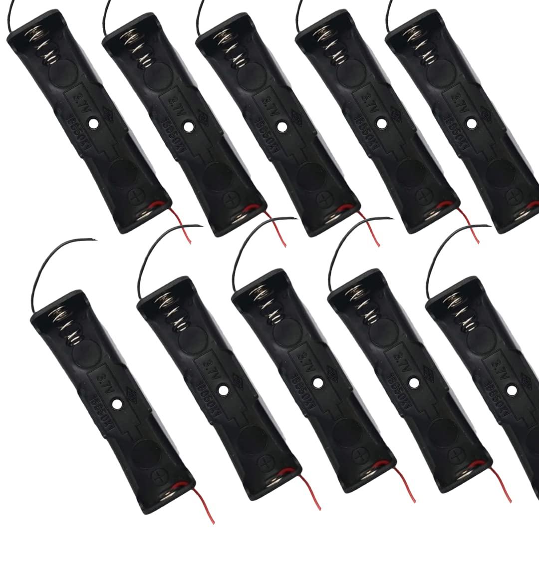 18650 Single Cell Lithium Battery Holder - for 3.7V li-ion Plastic case with Lead Wire Hard pin Spring Retention - Black PACK OF 2