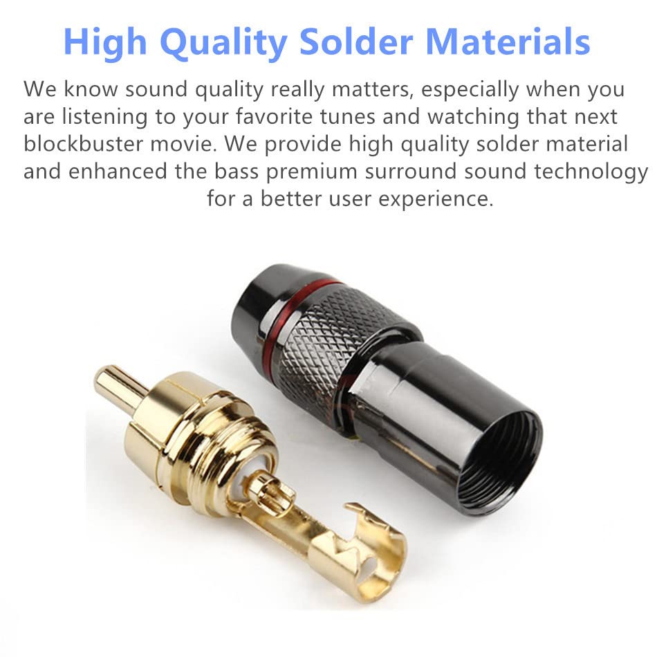 [ 10 Pieces ] DIY RCA Male Soldering Jack Plug Adapter, Gold Plated RCA Plug for Soldering Connector -for Audio Cable Video CCTV IP Camera Coaxial Cable (10 Pcs RCA Male Gold Plated Connector)