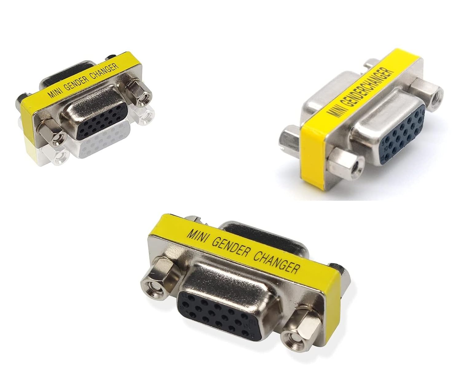 3-Piece VGA Gender Changer Combo - HD15 SVGA Adapters (Female to Female, Female to Male, Male to Male) - Mini Coupler Set
