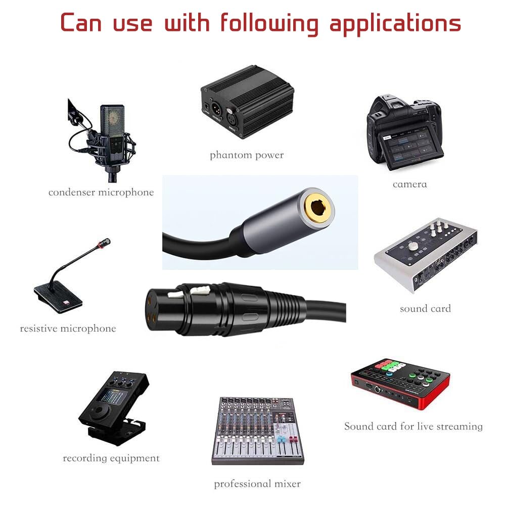 [ 1 Piece / 0.3 Meters ] 3.5mm Stereo Female to XLR Female (30 CM) Cable, Balanced 3.5mm Female to XLR Female Stereo Audio Adapter, 1/8" TRS to XLR Female Connector