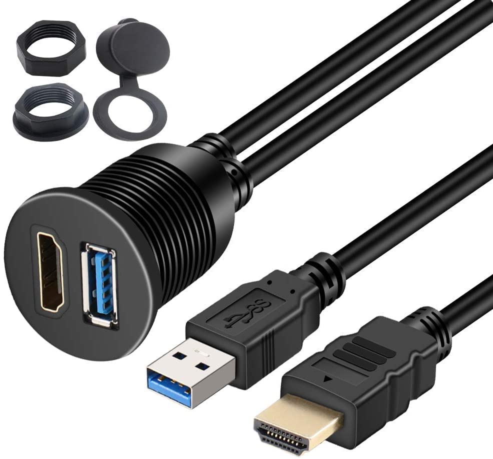 [ 1 Meter ] USB 3.0 Flush Mount Cable, Dual USB Flush Dash Panel Mount Cable Male to Female Extension Code for Car Truck Boat Motorcycle Dashboard ; Dual USB 3.0