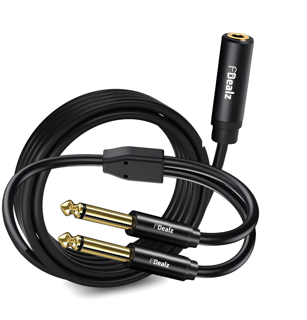 [ 1.5 Meter ] 3.5mm Stereo Female to 2 Ports 6.35 Male Mono Cable, 3.5mm 1/8 TRS Female to Dual 6.35mm 1/4 TS Male Stereo to Mono Y Splitter Cable, 3.5 Female to 2 Ports 6.35 Male Mono Cable