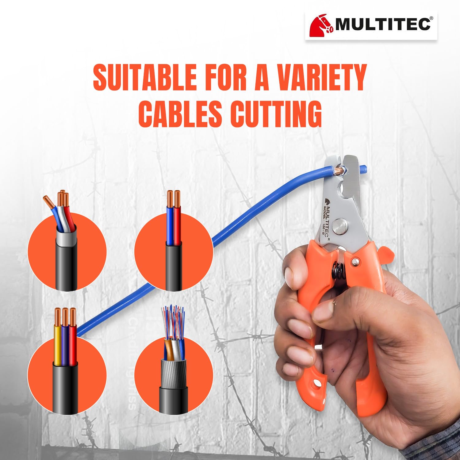 MULTITEC MT-02 Dx – Multifunction Copper Wire Stripper and Cutter | Ergonomic Grip | Strips 0.5mm² - 6mm² Solid Copper Wires | Electrical Maintenance Tool | Smooth Operation | Lightweight – 400g