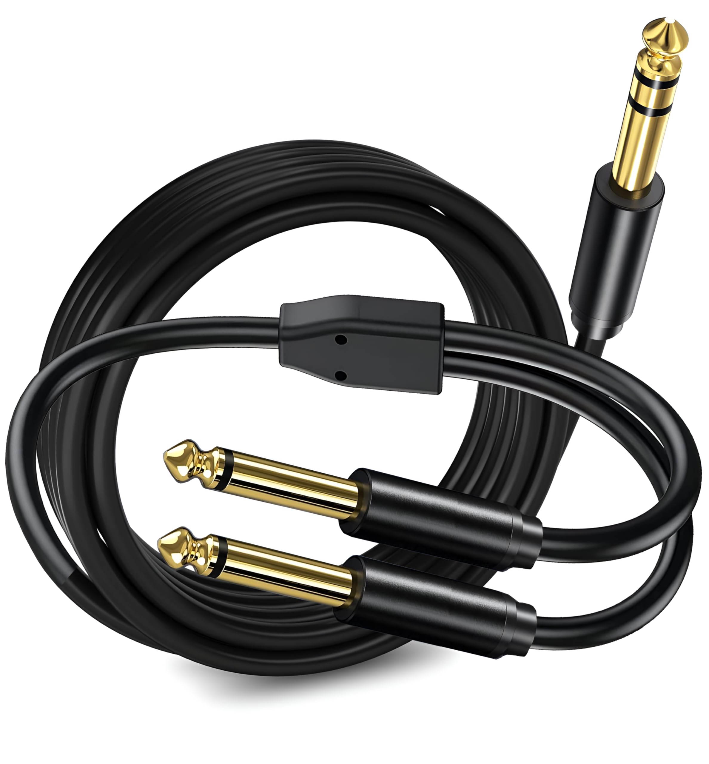 [ 1.5 Meter ] 3.5mm Stereo Female to 2 Ports 6.35 Male Mono Cable, 3.5mm 1/8 TRS Female to Dual 6.35mm 1/4 TS Male Stereo to Mono Y Splitter Cable, 3.5 Female to 2 Ports 6.35 Male Mono Cable