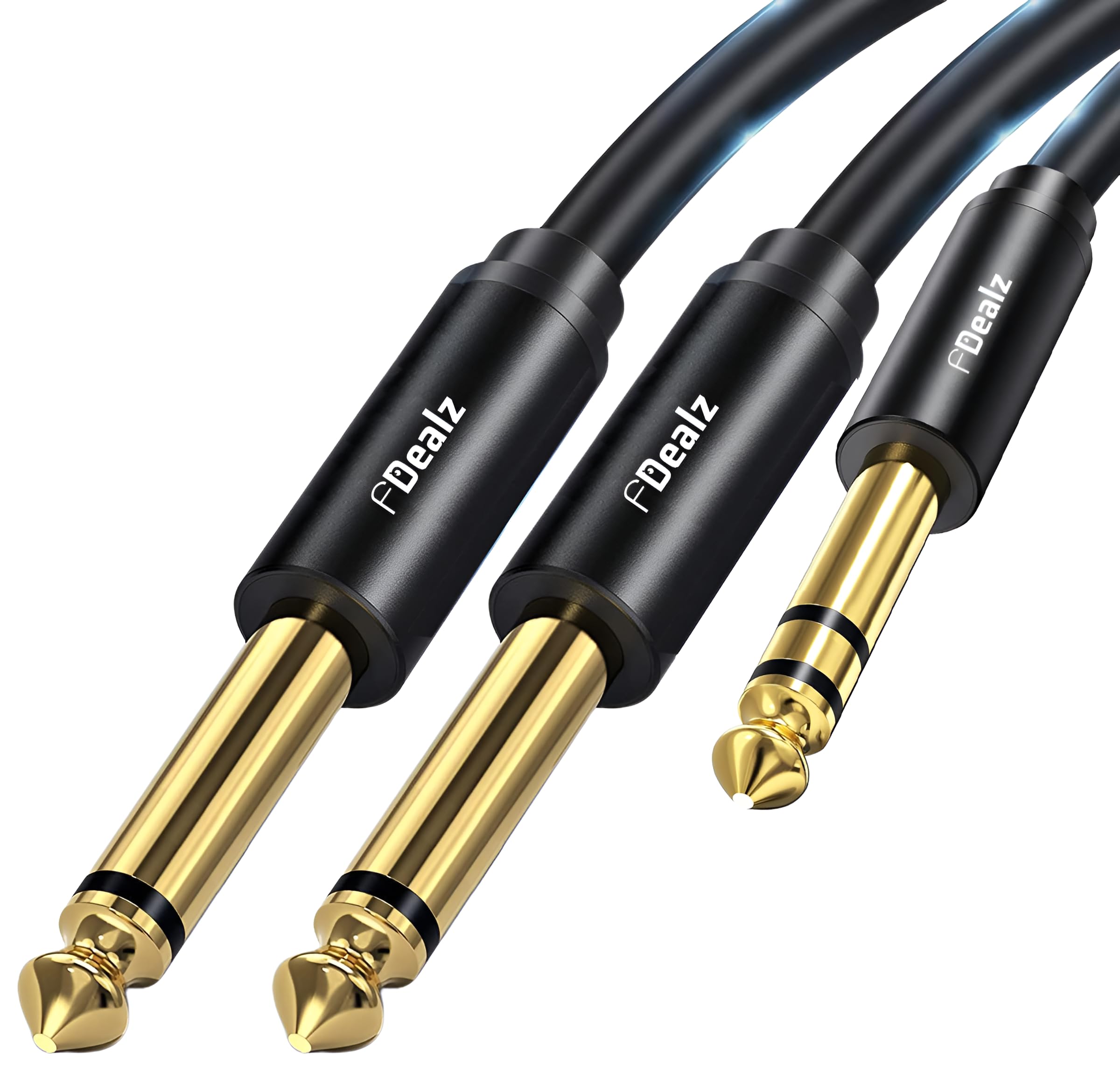 [ 1.5 Meter ] 3.5mm Stereo Female to 2 Ports 6.35 Male Mono Cable, 3.5mm 1/8 TRS Female to Dual 6.35mm 1/4 TS Male Stereo to Mono Y Splitter Cable, 3.5 Female to 2 Ports 6.35 Male Mono Cable