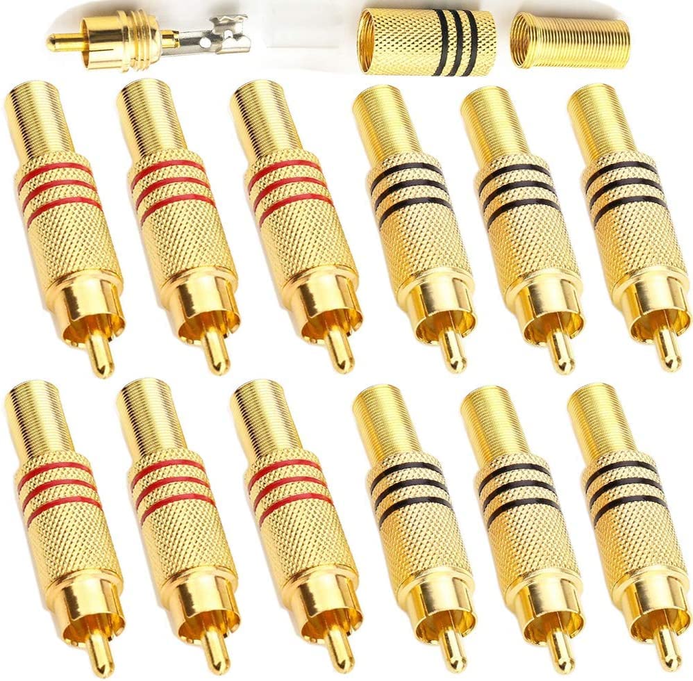 [ 10 Pieces ] DIY RCA Male Soldering Jack Plug Adapter, Gold Plated RCA Plug for Soldering Connector -for Audio Cable Video CCTV IP Camera Coaxial Cable (10 Pcs RCA Male Gold Plated Connector)