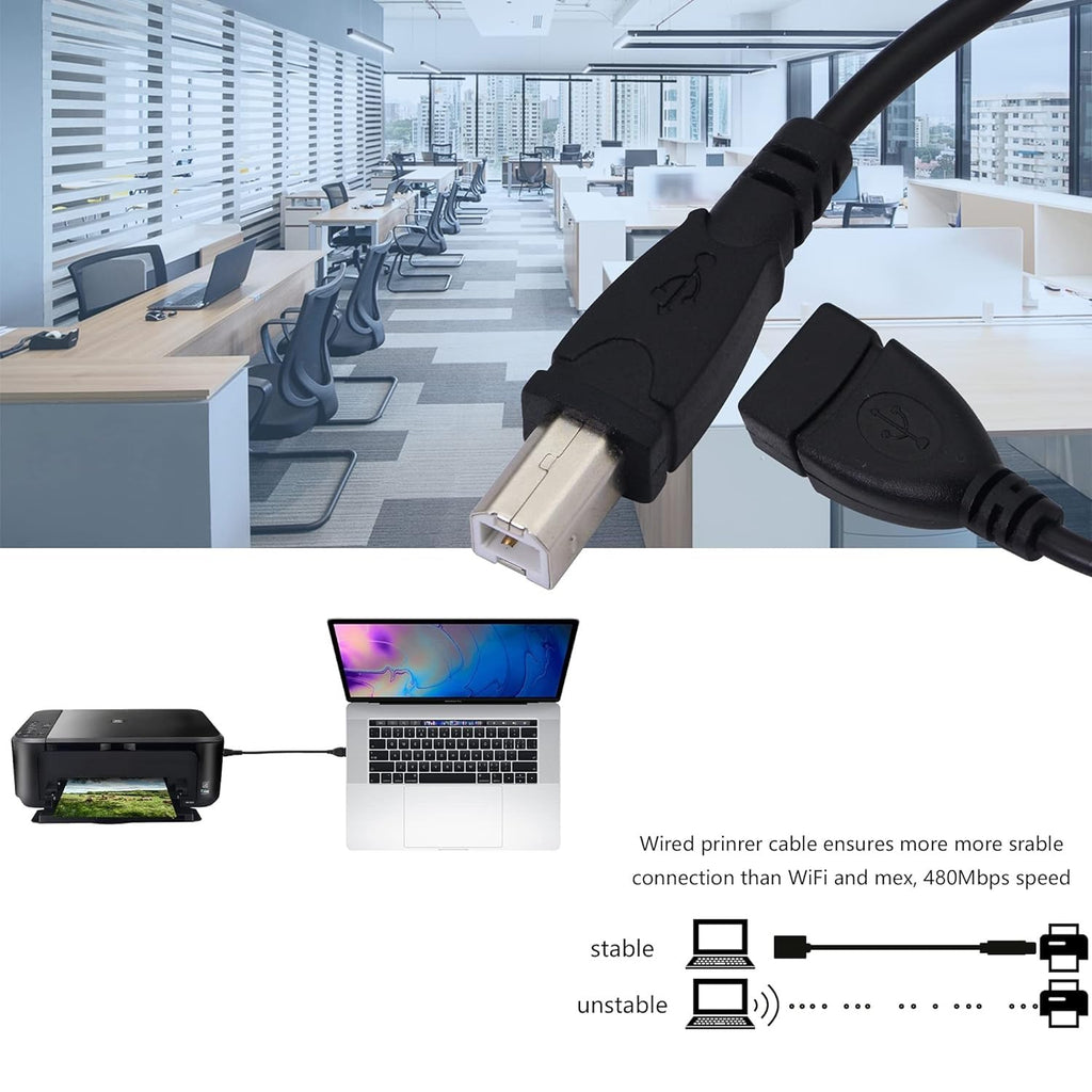 15 CM Cable ; USB 2.0 Type A Female to USB B Male Plug [ 1 Piece ] (Printer Scanner) Adapter (Can't Work to Convert Printer as WiFi Enabled or Bluetooth Enabled)