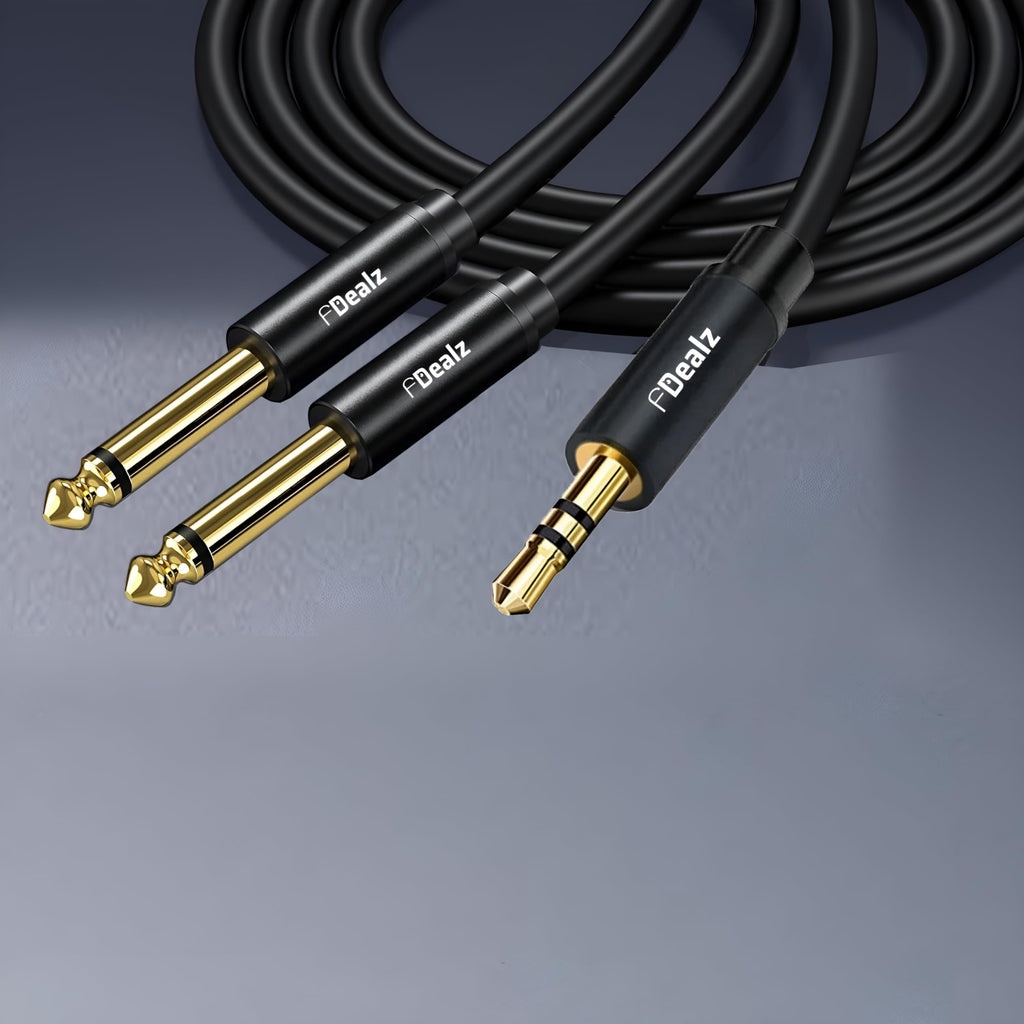 [ 1.5 Meter ] 3.5mm Stereo Female to 2 Ports 6.35 Male Mono Cable, 3.5mm 1/8 TRS Female to Dual 6.35mm 1/4 TS Male Stereo to Mono Y Splitter Cable, 3.5 Female to 2 Ports 6.35 Male Mono Cable