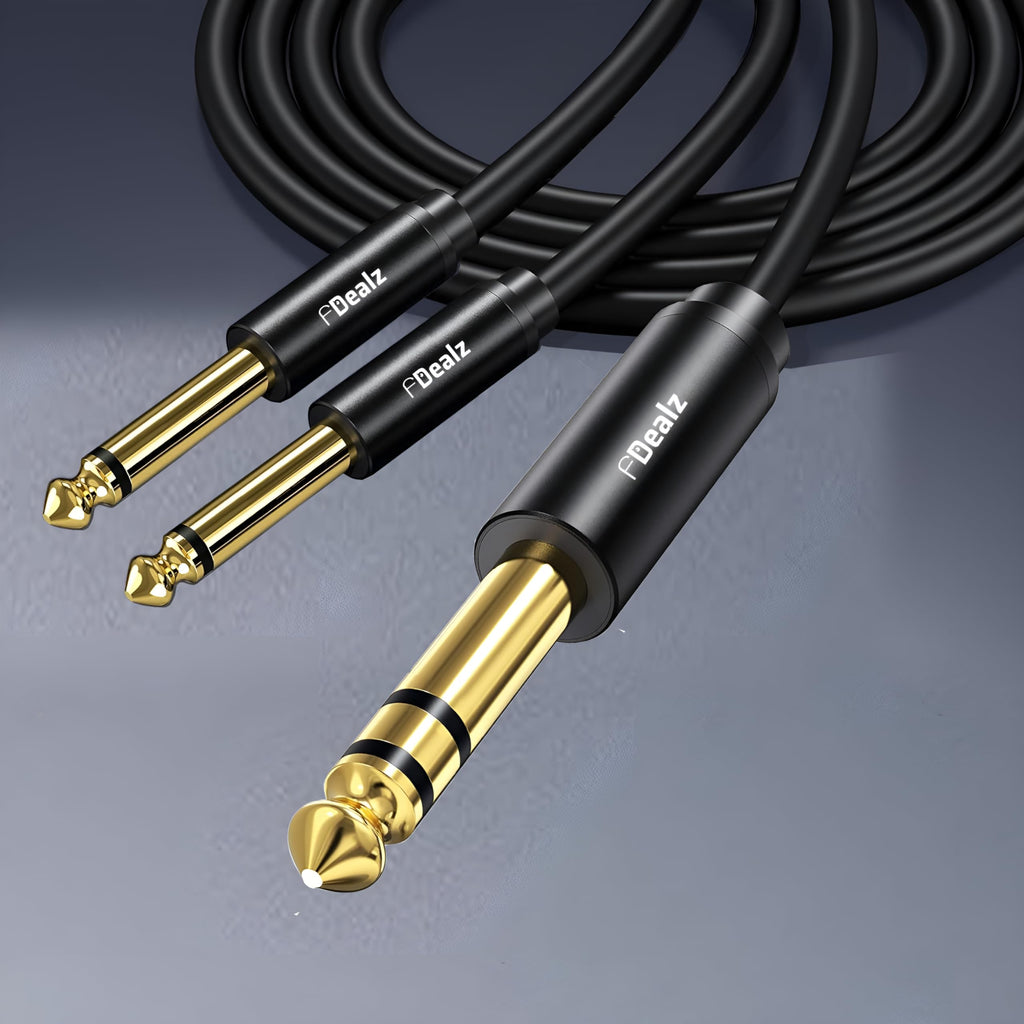[ 1.5 Meter ] 3.5mm Stereo Female to 2 Ports 6.35 Male Mono Cable, 3.5mm 1/8 TRS Female to Dual 6.35mm 1/4 TS Male Stereo to Mono Y Splitter Cable, 3.5 Female to 2 Ports 6.35 Male Mono Cable