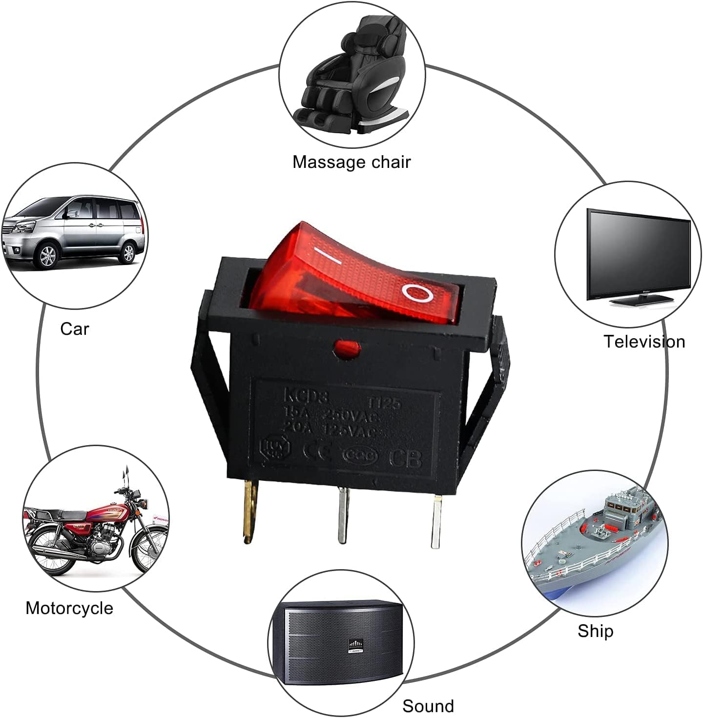 [ Pack of 2 - Pieces ] 15 Ampere 250V/20A 125V 3 Pin Industrial Grade 2 Position Mini Boat Toggle Snap AC Rocker Switch KCD3 Red Light Illuminated LED ON/OFF