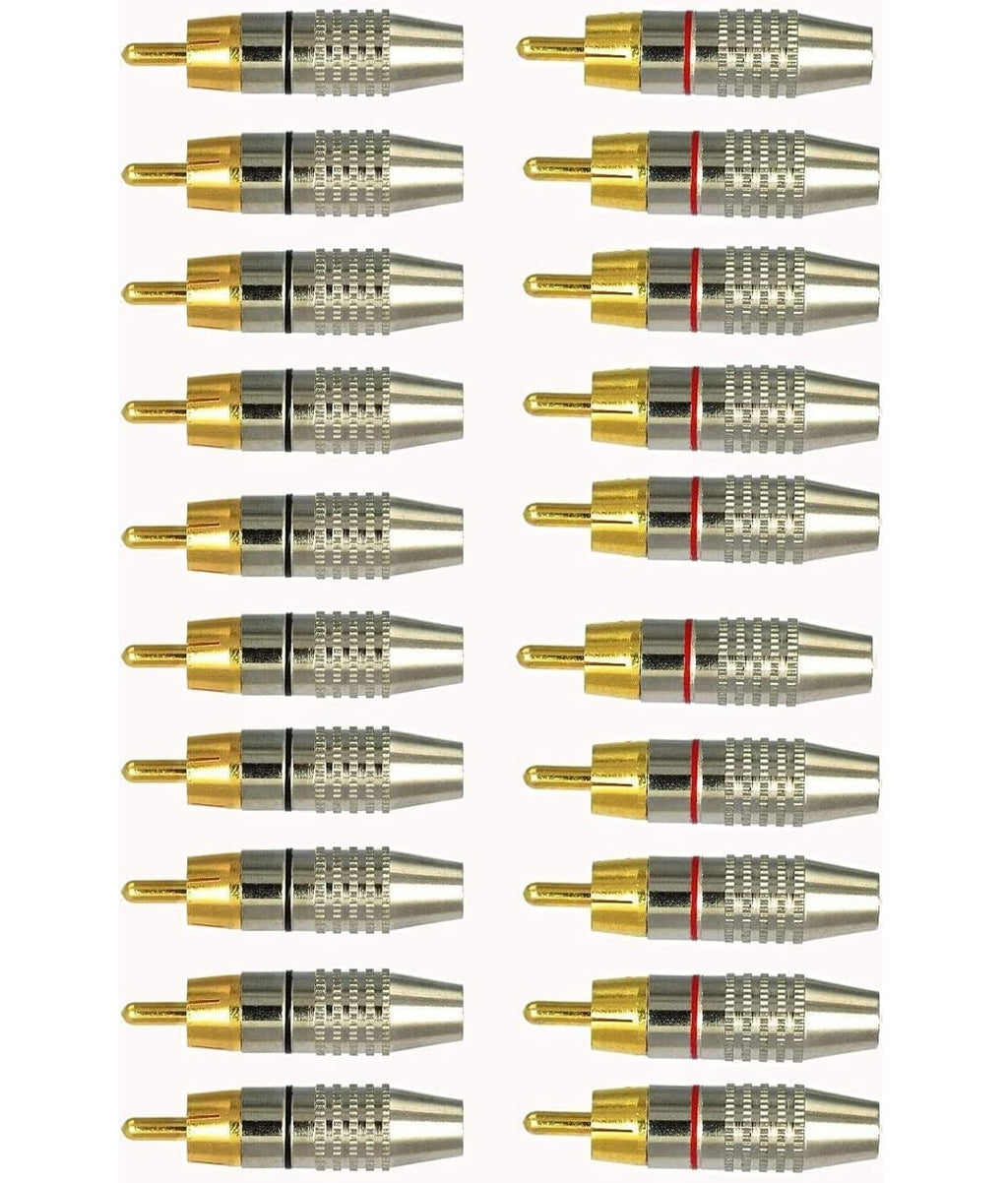 [ 20 Pieces ; 10 Black & 10 Red Colour ] RCA Plug Solder Gold Audio Video Cable Connector, Soldering Connectors for Composite AV Audio and Video Cables
