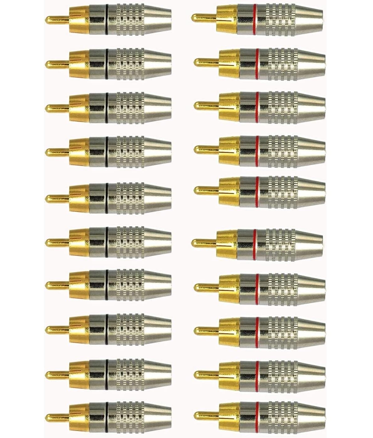 [ 20 Pieces ; 10 Black & 10 Red Colour ] RCA Plug Solder Gold Audio Video Cable Connector, Soldering Connectors for Composite AV Audio and Video Cables
