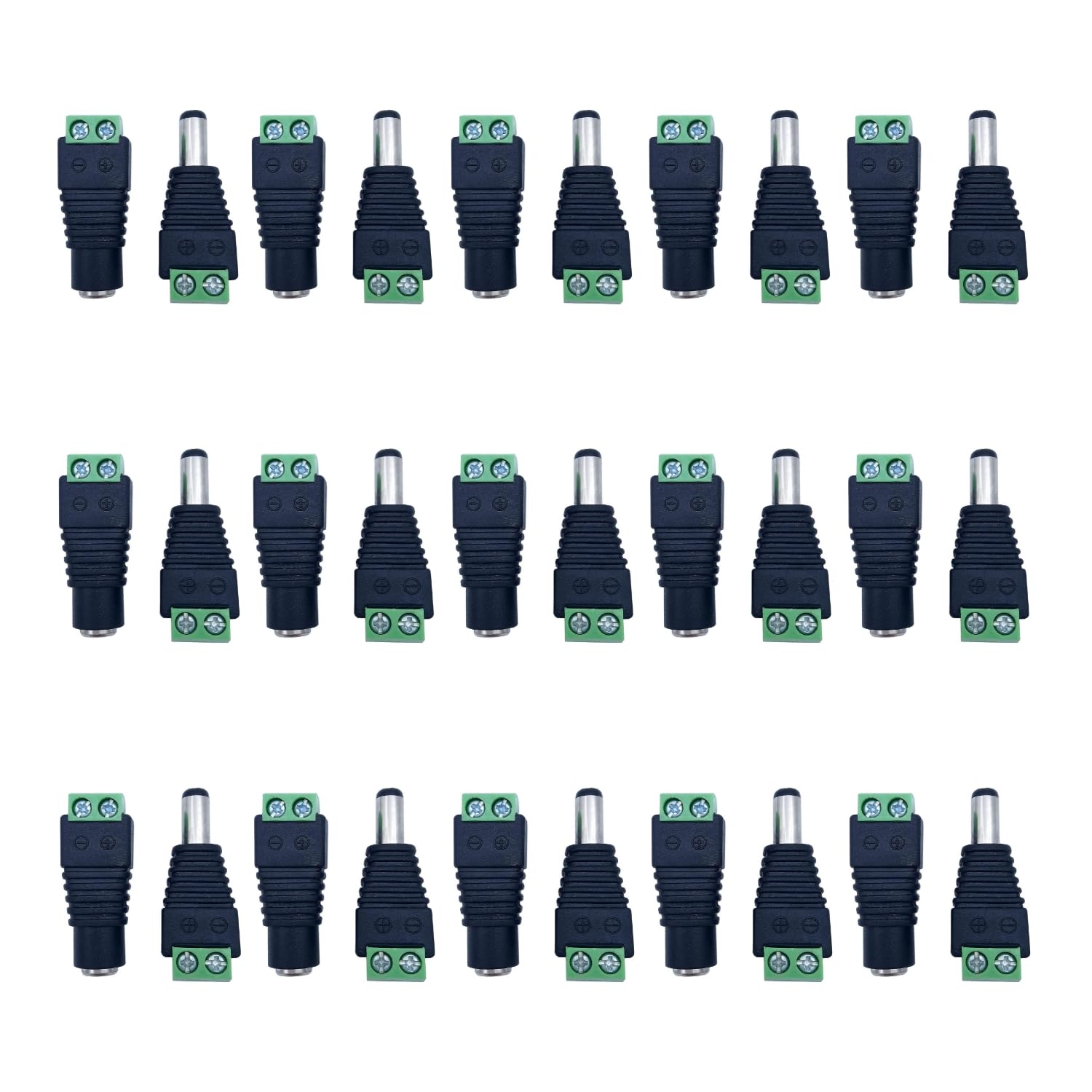 DC Power Connector 12V Male + Female Adapter 2.1 X 5.5MM DC Power Jack Plug Connector for CCTV Camera, Led Strip Light Cable Wire (Pack of 5)