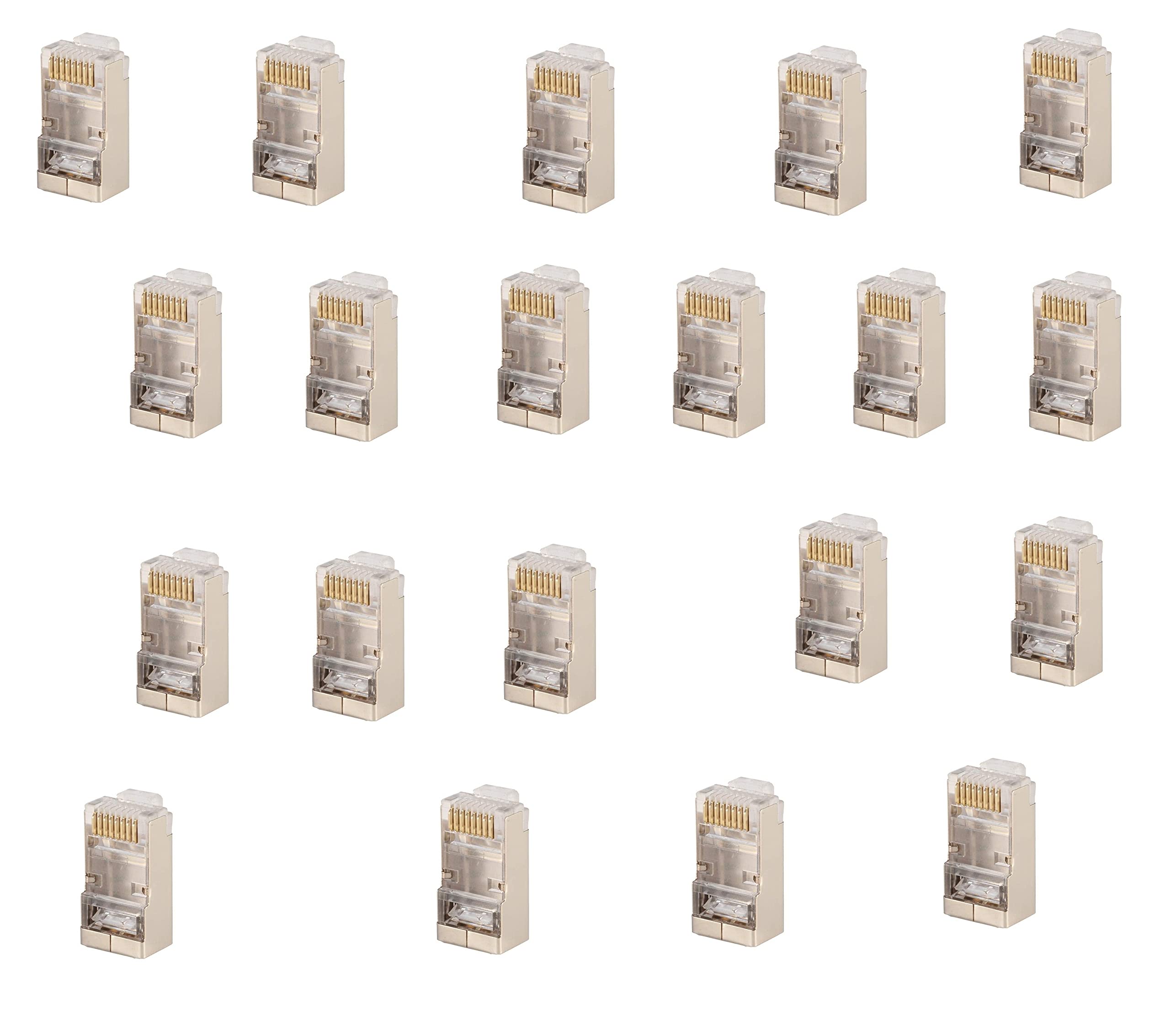 fdealz [ 50 Pieces ] 8P8C RJ45 Metal Shielded Male Plug Crimp Connectors, Cat6 RJ45 Ends, 8P8C Cat5, Cat6, Cat5e LAN Connector, Ethernet Cable Crimping Connector for Network Plug for Solid Wire and Standard Cable