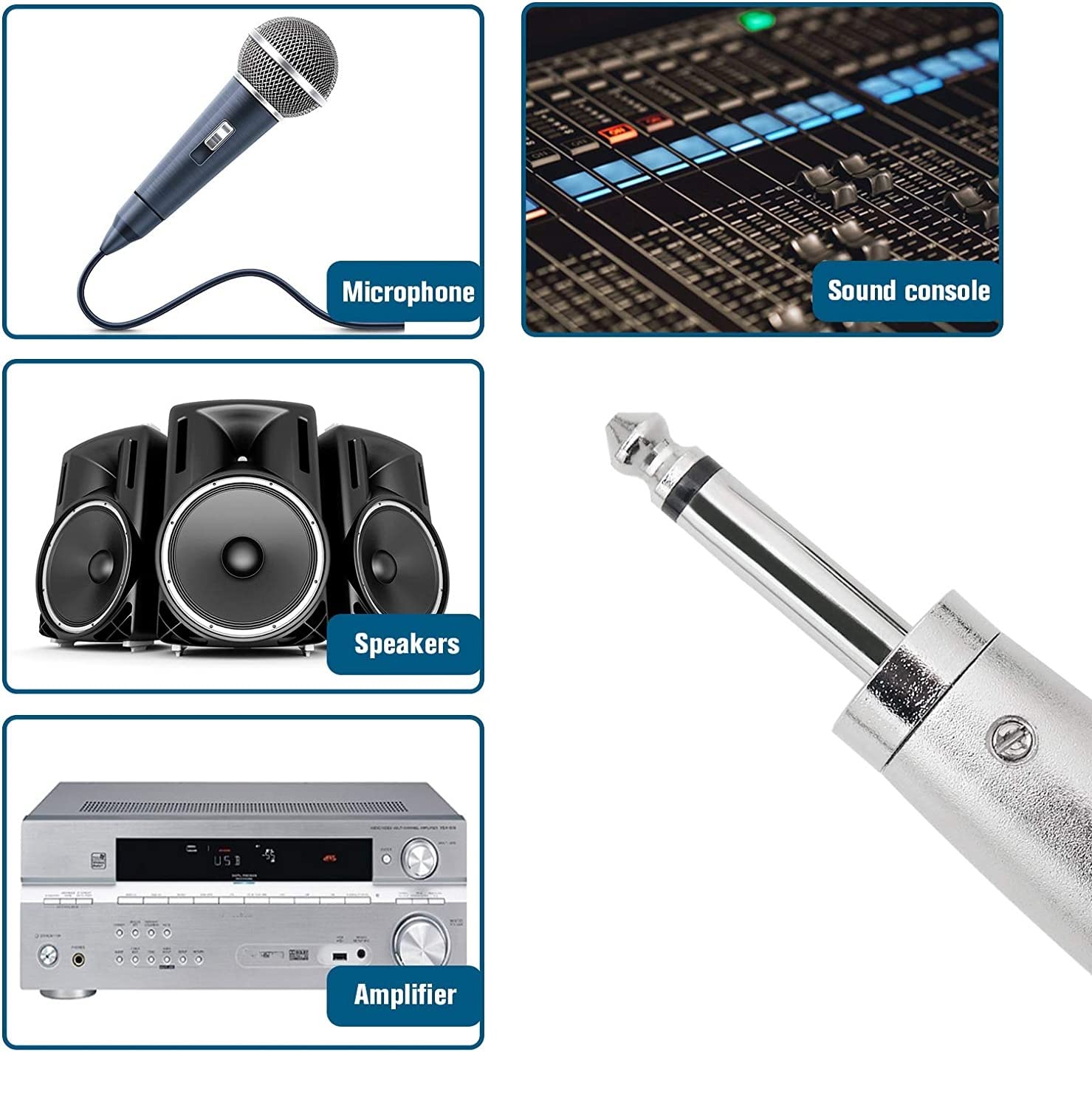 [ 5 Pieces ] 6.35mm Female to Female Audio Connector, 1/4 Inch TRS/TS Coupler Jack Stereo Adapter Joiner, 6.35 mm Female Joiner, F/F