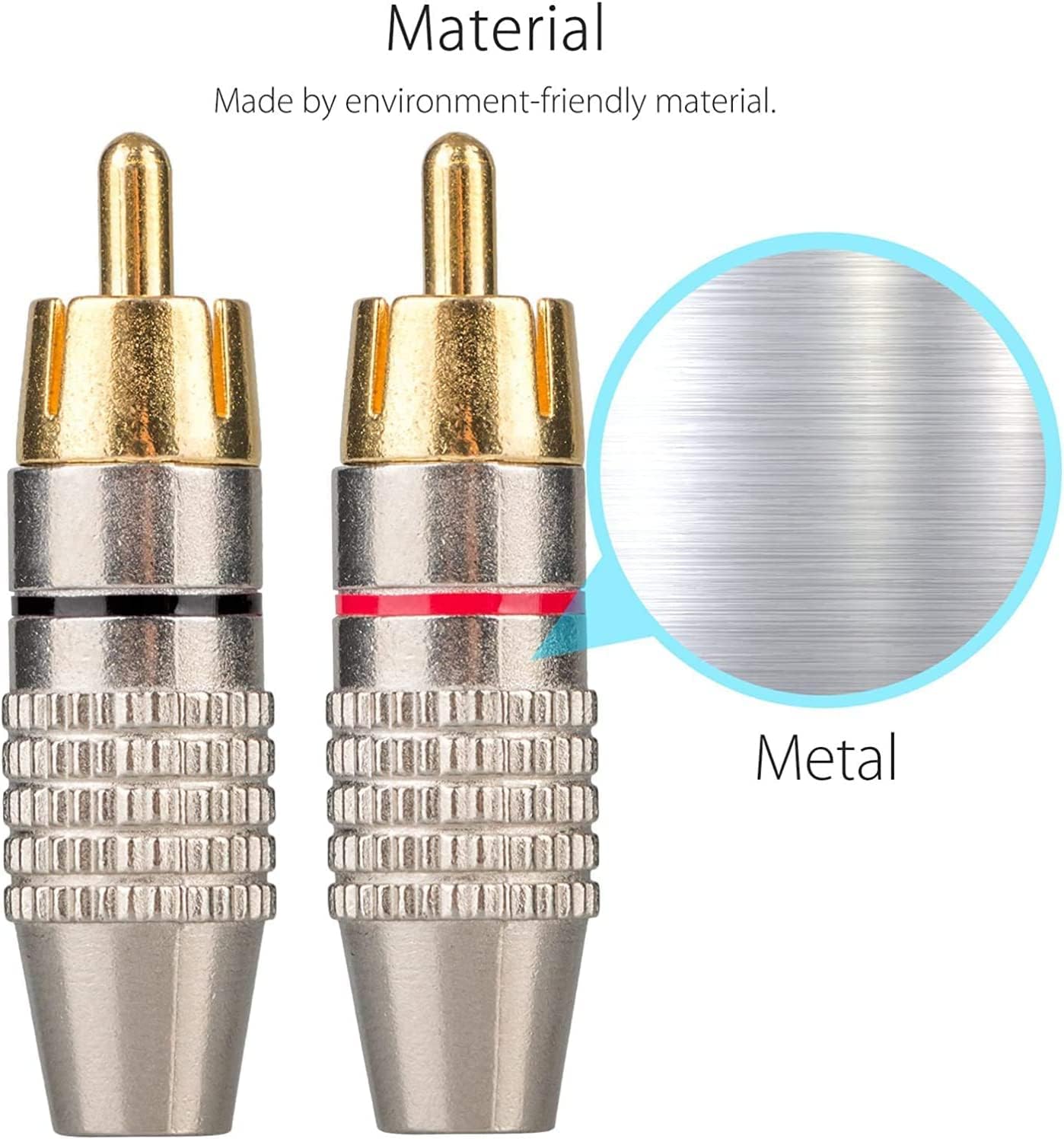 [ 20 Pieces ; 10 Black & 10 Red Colour ] RCA Plug Solder Gold Audio Video Cable Connector, Soldering Connectors for Composite AV Audio and Video Cables