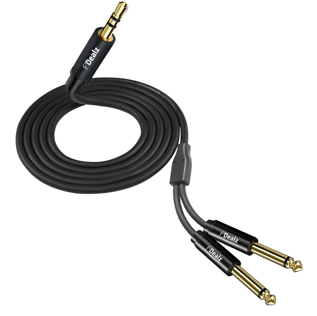 [ 1.5 Meter ] 3.5mm Stereo Female to 2 Ports 6.35 Male Mono Cable, 3.5mm 1/8 TRS Female to Dual 6.35mm 1/4 TS Male Stereo to Mono Y Splitter Cable, 3.5 Female to 2 Ports 6.35 Male Mono Cable