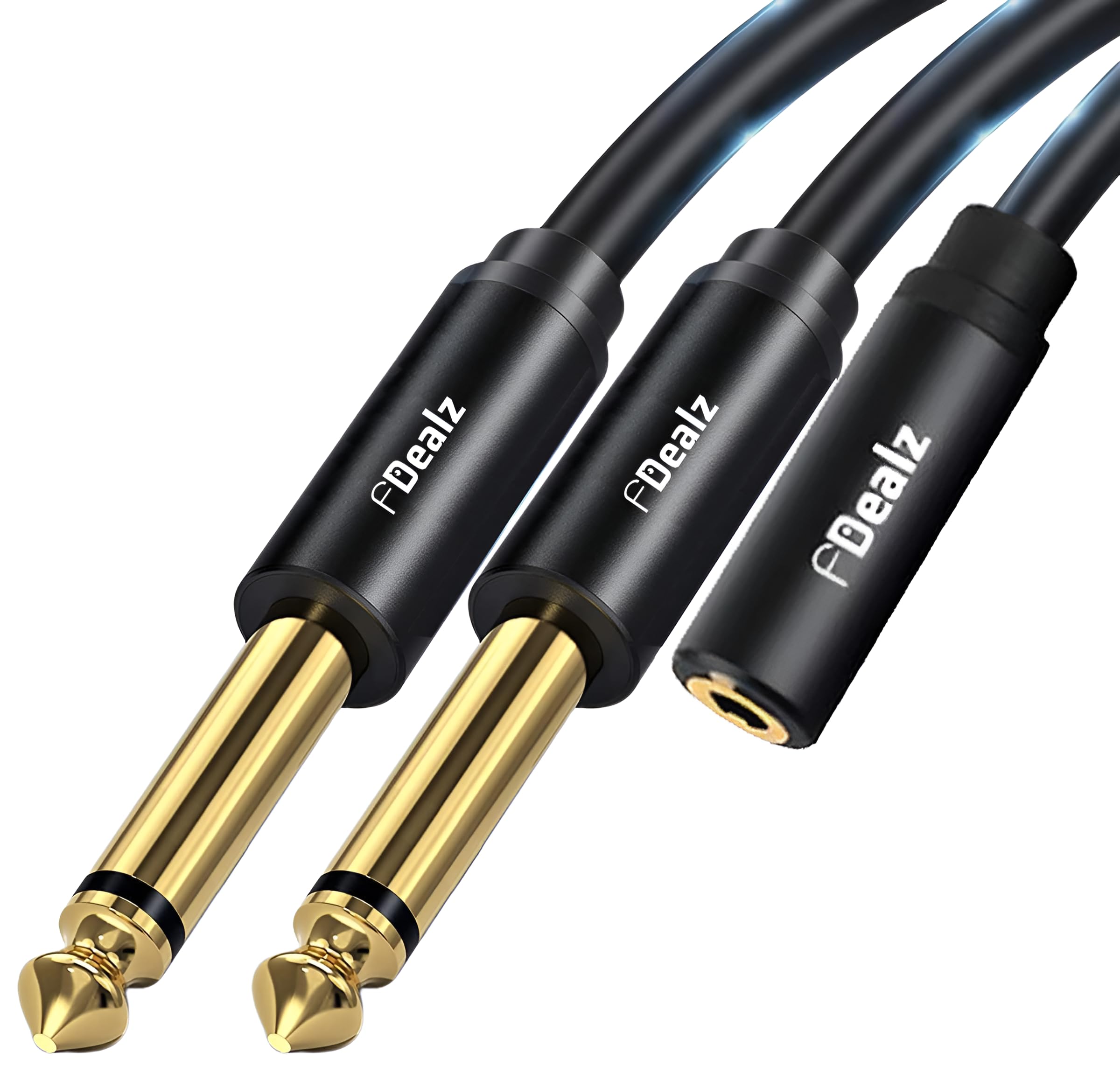 [ 1.5 Meter ] 3.5mm Stereo Female to 2 Ports 6.35 Male Mono Cable, 3.5mm 1/8 TRS Female to Dual 6.35mm 1/4 TS Male Stereo to Mono Y Splitter Cable, 3.5 Female to 2 Ports 6.35 Male Mono Cable