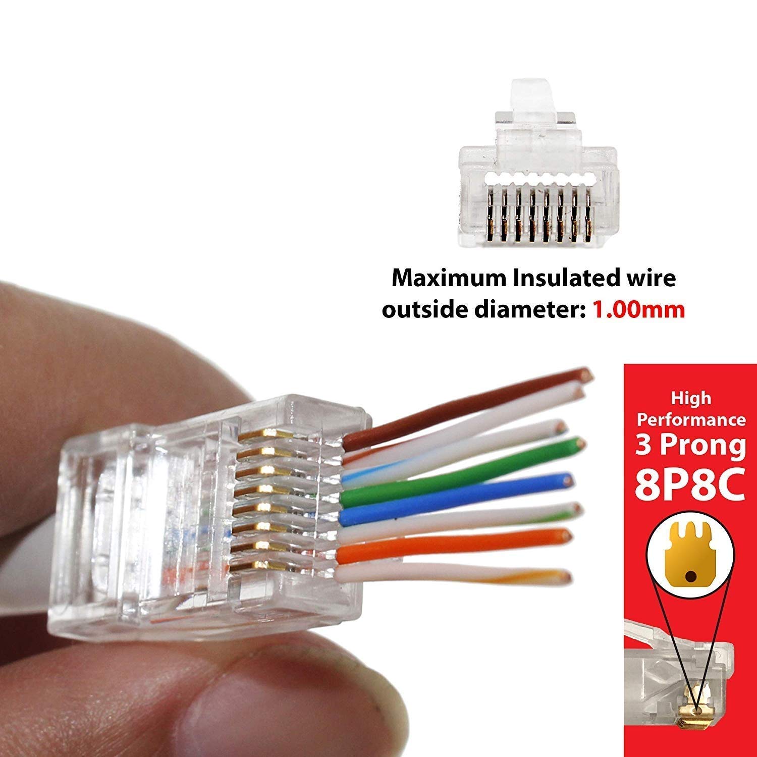 fdealz [ 50 Pieces ] 8P8C RJ45 Metal Shielded Male Plug Crimp Connectors, Cat6 RJ45 Ends, 8P8C Cat5, Cat6, Cat5e LAN Connector, Ethernet Cable Crimping Connector for Network Plug for Solid Wire and Standard Cable