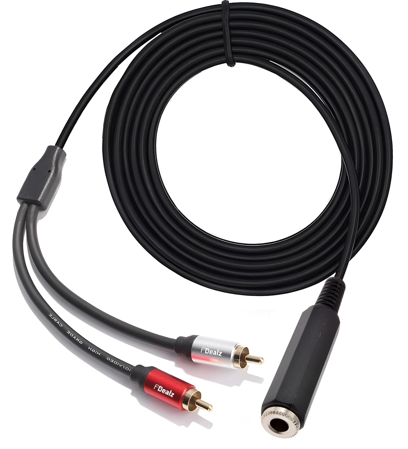 [ 0.3 Meter ] 6.35 Female to 2 x 6.35 Mono Male Cable, 6.35mm 1/4 inch TRS Stereo Female to 2 Dual 1/4 Inch TS Mono Male Y Splitter Adiuo Cable, 30 CM