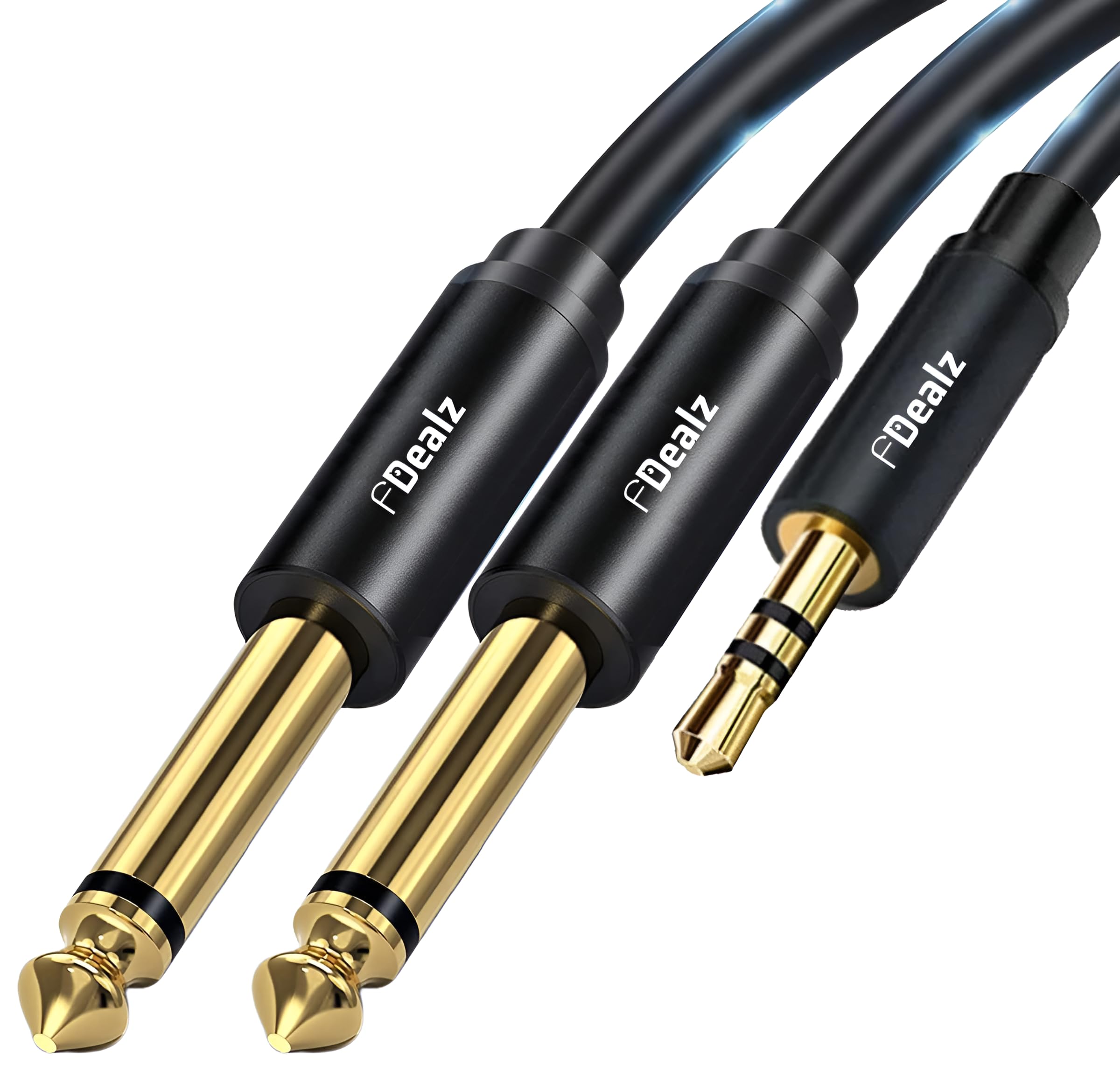 [ 1.5 Meter ] 3.5mm Stereo Female to 2 Ports 6.35 Male Mono Cable, 3.5mm 1/8 TRS Female to Dual 6.35mm 1/4 TS Male Stereo to Mono Y Splitter Cable, 3.5 Female to 2 Ports 6.35 Male Mono Cable