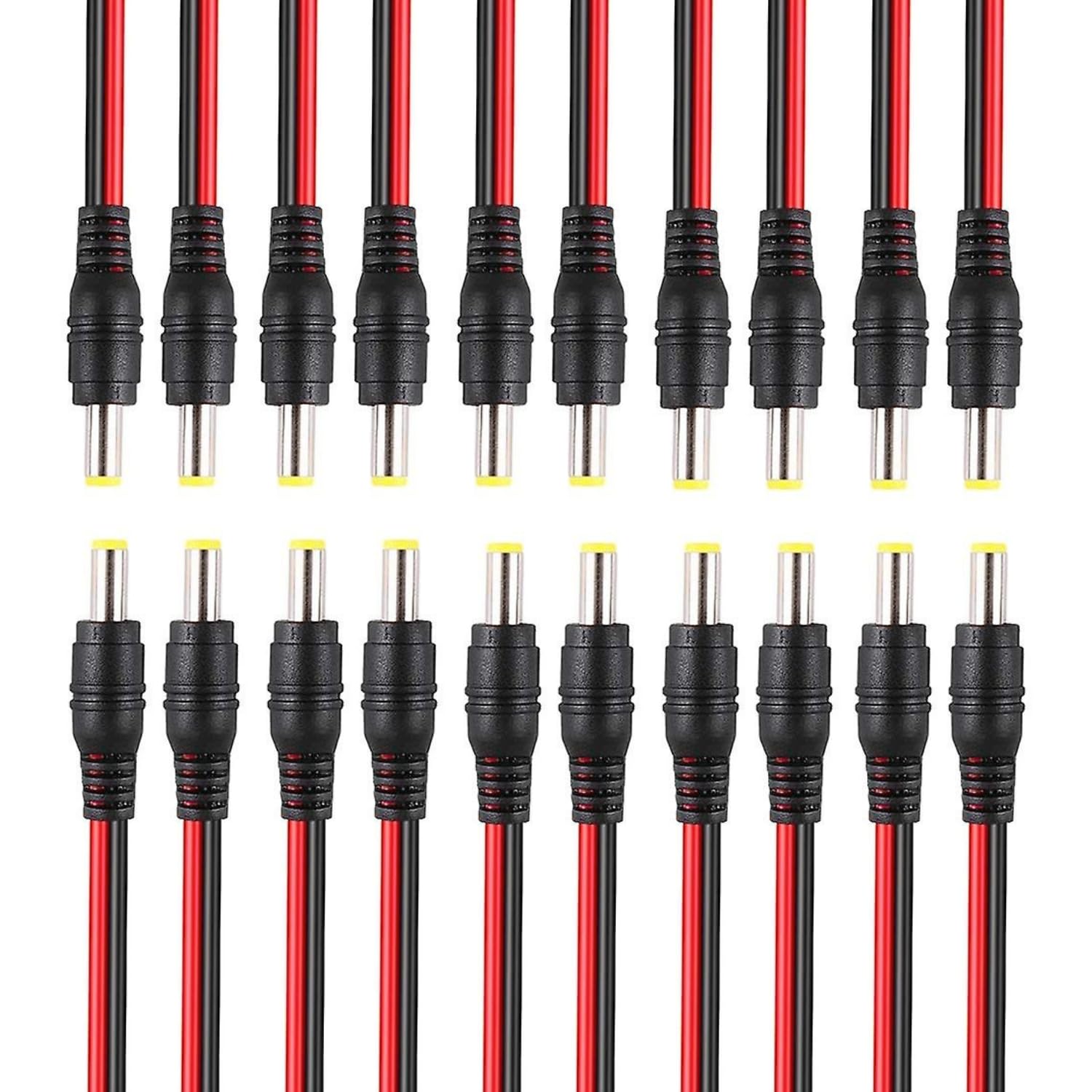 DC Power Cable 12V 5A Male DC Power Plug Adapter Connector Copper Wire Red- Pair of-20