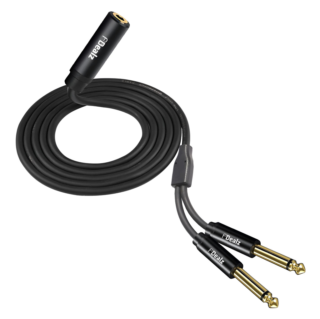 [ 1.5 Meter ] 3.5mm Stereo Female to 2 Ports 6.35 Male Mono Cable, 3.5mm 1/8 TRS Female to Dual 6.35mm 1/4 TS Male Stereo to Mono Y Splitter Cable, 3.5 Female to 2 Ports 6.35 Male Mono Cable