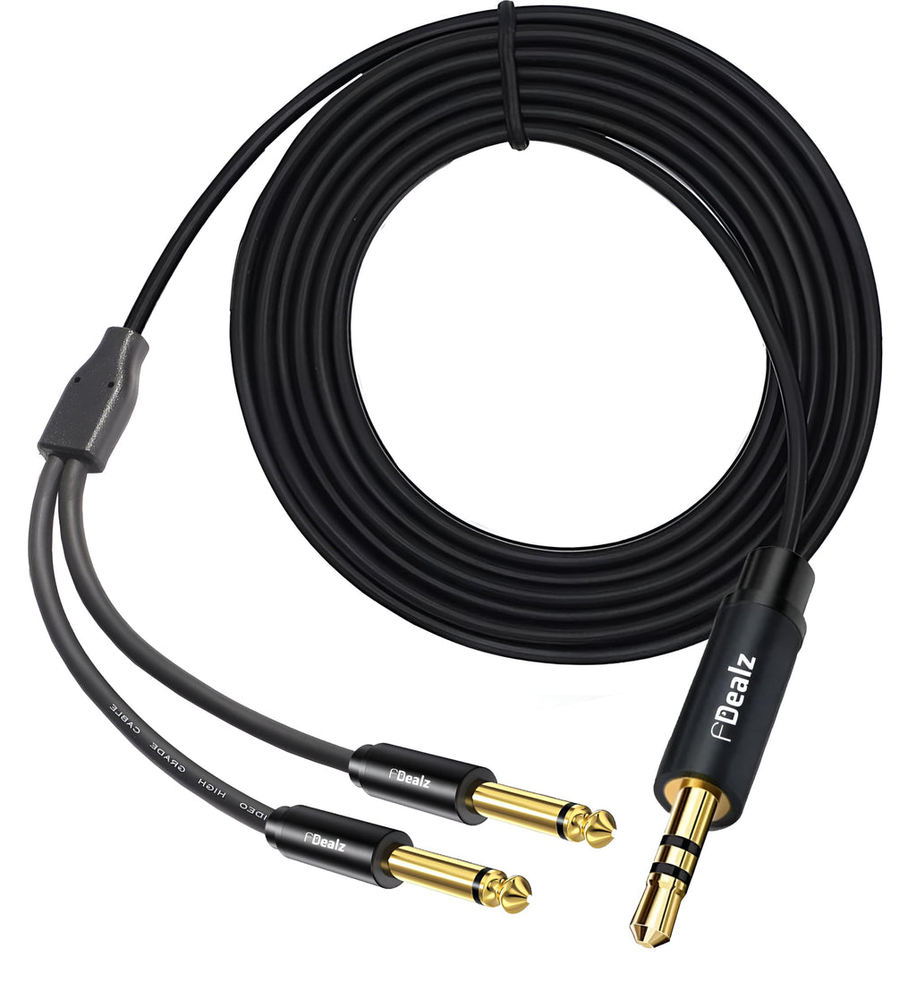 [ 1.5 Meter ] 3.5mm Stereo Female to 2 Ports 6.35 Male Mono Cable, 3.5mm 1/8 TRS Female to Dual 6.35mm 1/4 TS Male Stereo to Mono Y Splitter Cable, 3.5 Female to 2 Ports 6.35 Male Mono Cable