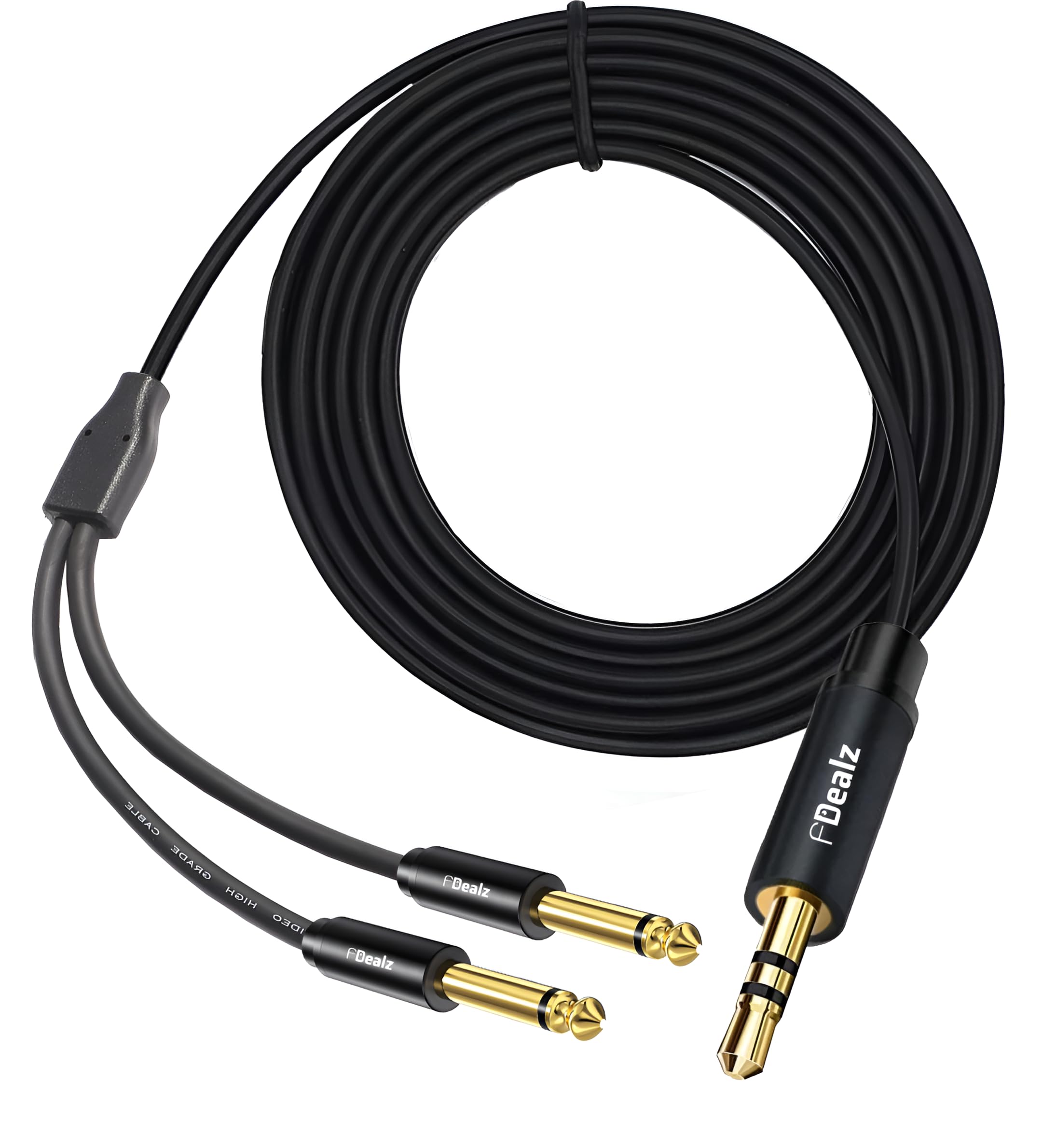 [ 1.5 Meter ] 3.5mm Stereo Female to 2 Ports 6.35 Male Mono Cable, 3.5mm 1/8 TRS Female to Dual 6.35mm 1/4 TS Male Stereo to Mono Y Splitter Cable, 3.5 Female to 2 Ports 6.35 Male Mono Cable