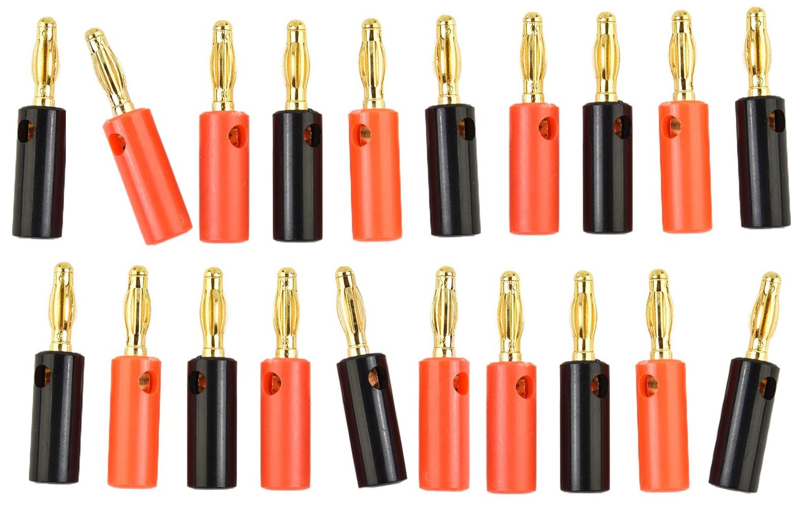 [ 20 Pieces ] Gold Plated Banana Audio Connector ; 4mm Audio Speaker Wire Cable Screw Banana Plug Connector Adapter Red 10 Pieces, Black 10 Pieces