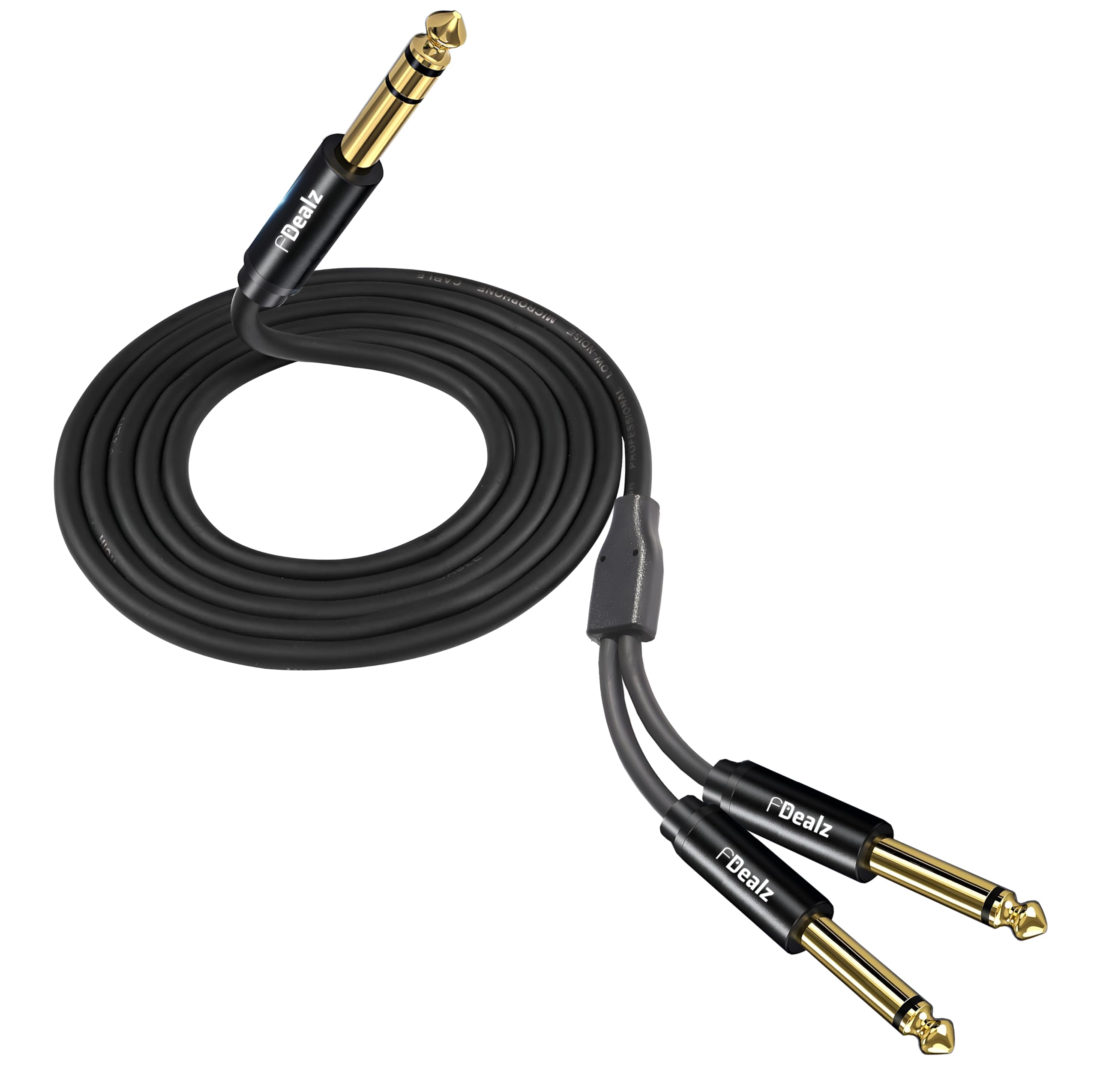 [ 1.5 Meter ] 3.5mm Stereo Female to 2 Ports 6.35 Male Mono Cable, 3.5mm 1/8 TRS Female to Dual 6.35mm 1/4 TS Male Stereo to Mono Y Splitter Cable, 3.5 Female to 2 Ports 6.35 Male Mono Cable