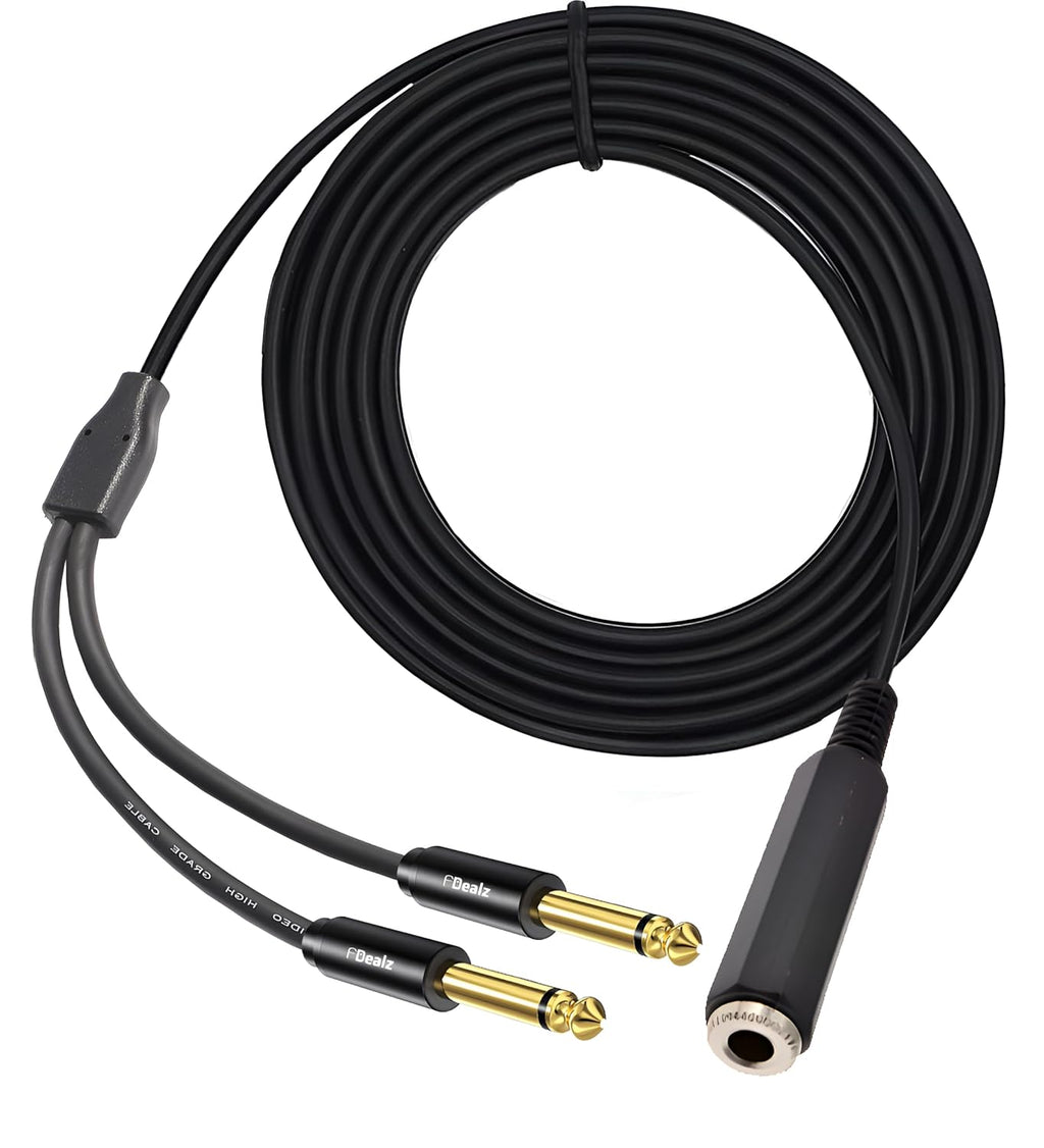 [ 0.3 Meter ] 6.35 Female to 2 x 6.35 Mono Male Cable, 6.35mm 1/4 inch TRS Stereo Female to 2 Dual 1/4 Inch TS Mono Male Y Splitter Adiuo Cable, 30 CM