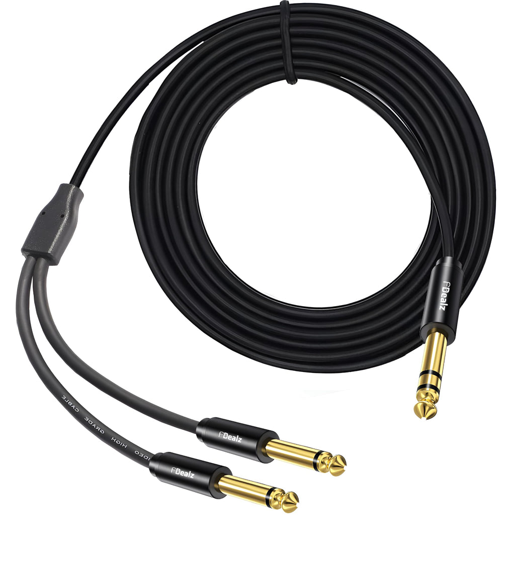 [ 1.5 Meter ] 3.5mm Stereo Female to 2 Ports 6.35 Male Mono Cable, 3.5mm 1/8 TRS Female to Dual 6.35mm 1/4 TS Male Stereo to Mono Y Splitter Cable, 3.5 Female to 2 Ports 6.35 Male Mono Cable