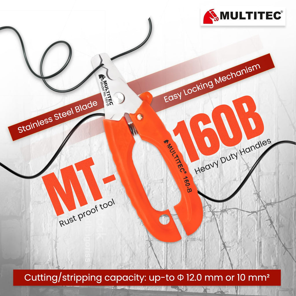 MULTITEC MT-02 Dx – Multifunction Copper Wire Stripper and Cutter | Ergonomic Grip | Strips 0.5mm² - 6mm² Solid Copper Wires | Electrical Maintenance Tool | Smooth Operation | Lightweight – 400g