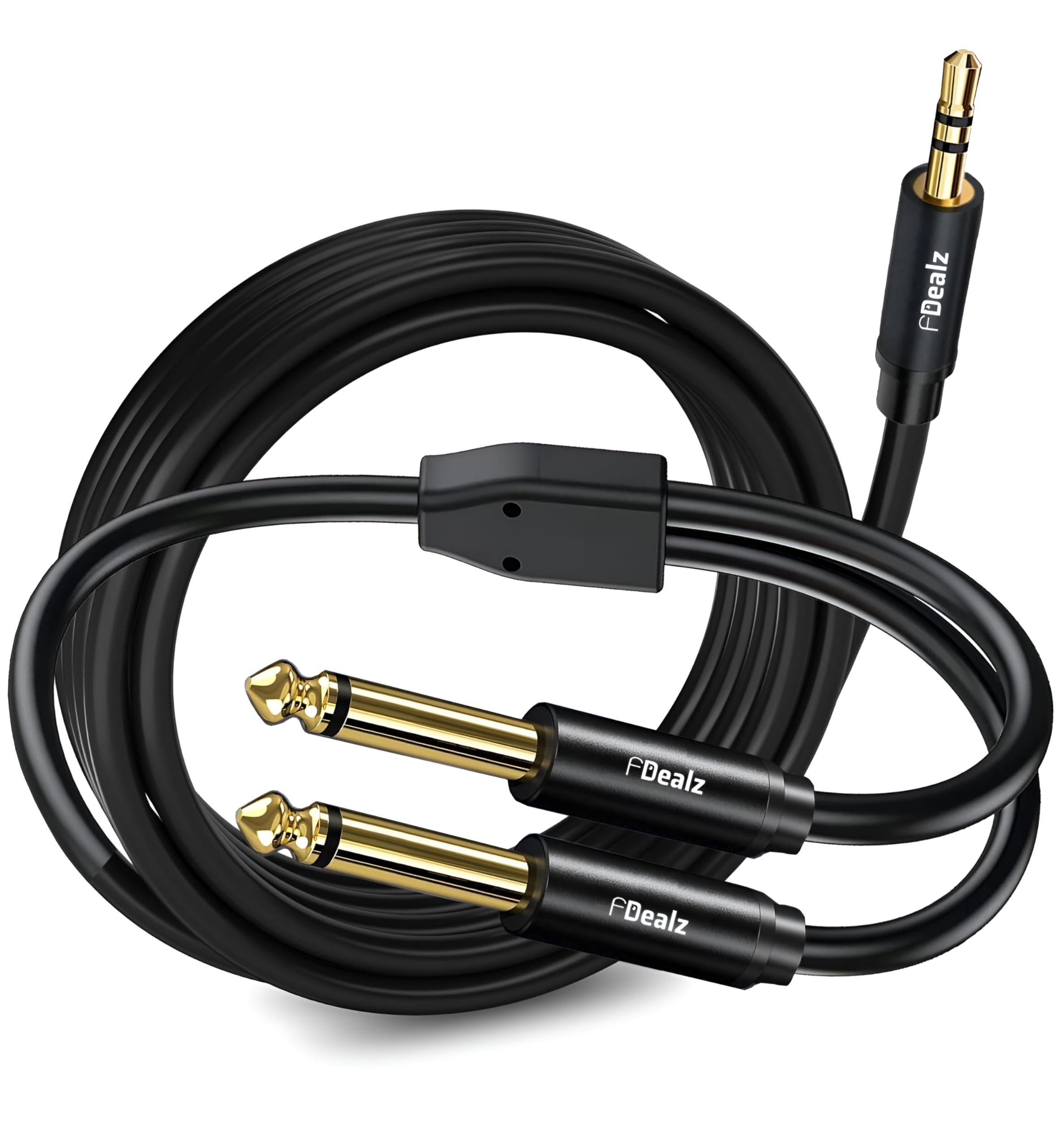 [ 1.5 Meter ] 3.5mm Stereo Female to 2 Ports 6.35 Male Mono Cable, 3.5mm 1/8 TRS Female to Dual 6.35mm 1/4 TS Male Stereo to Mono Y Splitter Cable, 3.5 Female to 2 Ports 6.35 Male Mono Cable