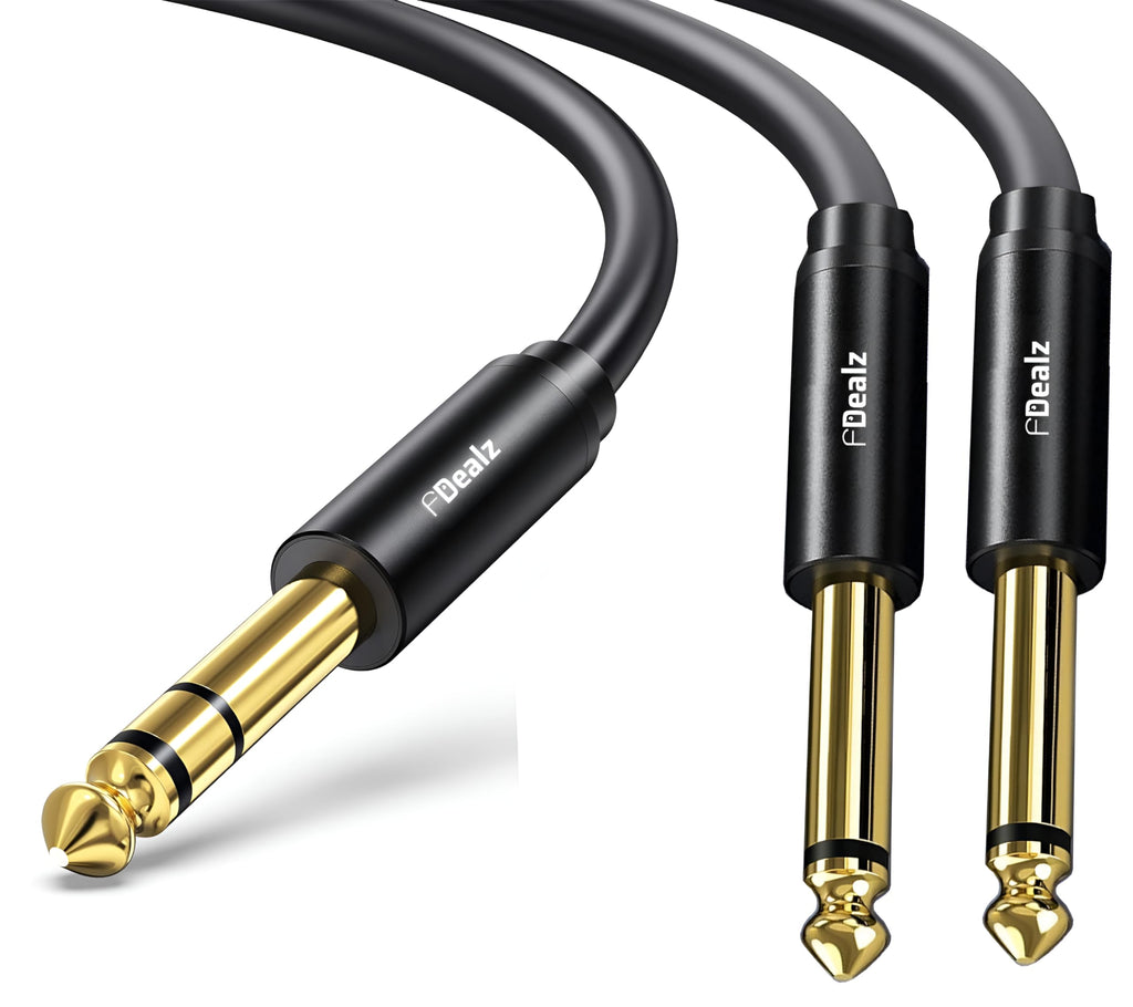 [ 1.5 Meter ] 3.5mm Stereo Female to 2 Ports 6.35 Male Mono Cable, 3.5mm 1/8 TRS Female to Dual 6.35mm 1/4 TS Male Stereo to Mono Y Splitter Cable, 3.5 Female to 2 Ports 6.35 Male Mono Cable