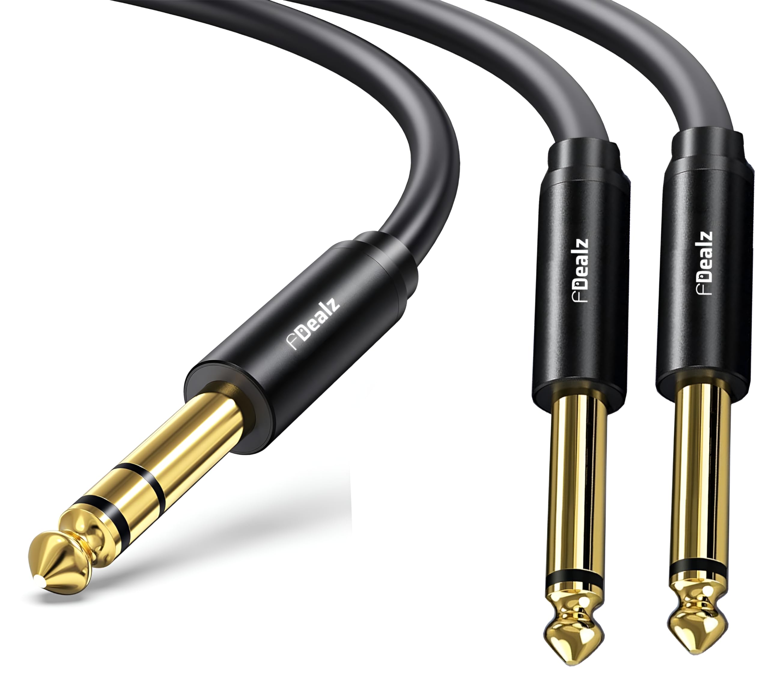 [ 1.5 Meter ] 3.5mm Stereo Female to 2 Ports 6.35 Male Mono Cable, 3.5mm 1/8 TRS Female to Dual 6.35mm 1/4 TS Male Stereo to Mono Y Splitter Cable, 3.5 Female to 2 Ports 6.35 Male Mono Cable